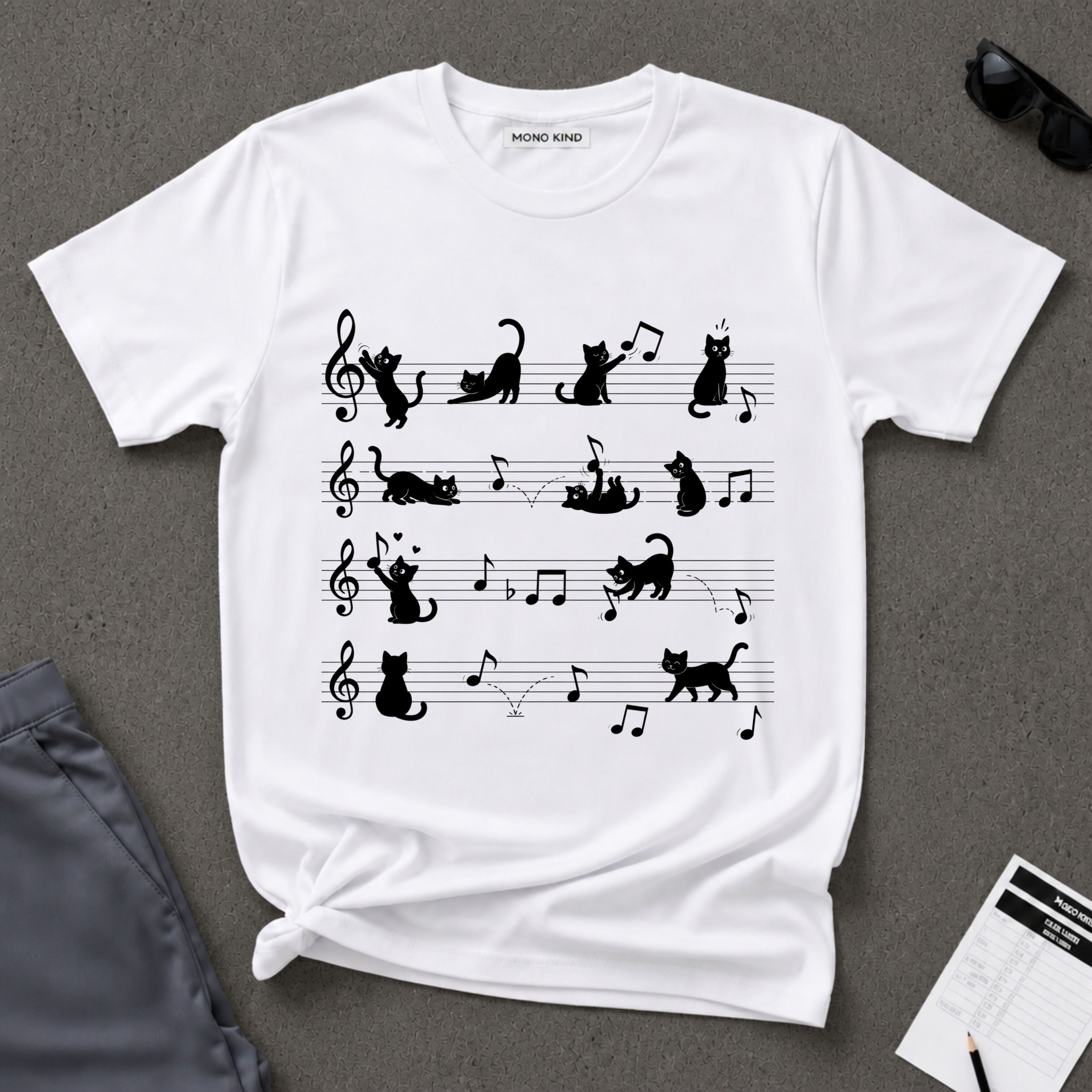 Cat Music Staff T-Shirt