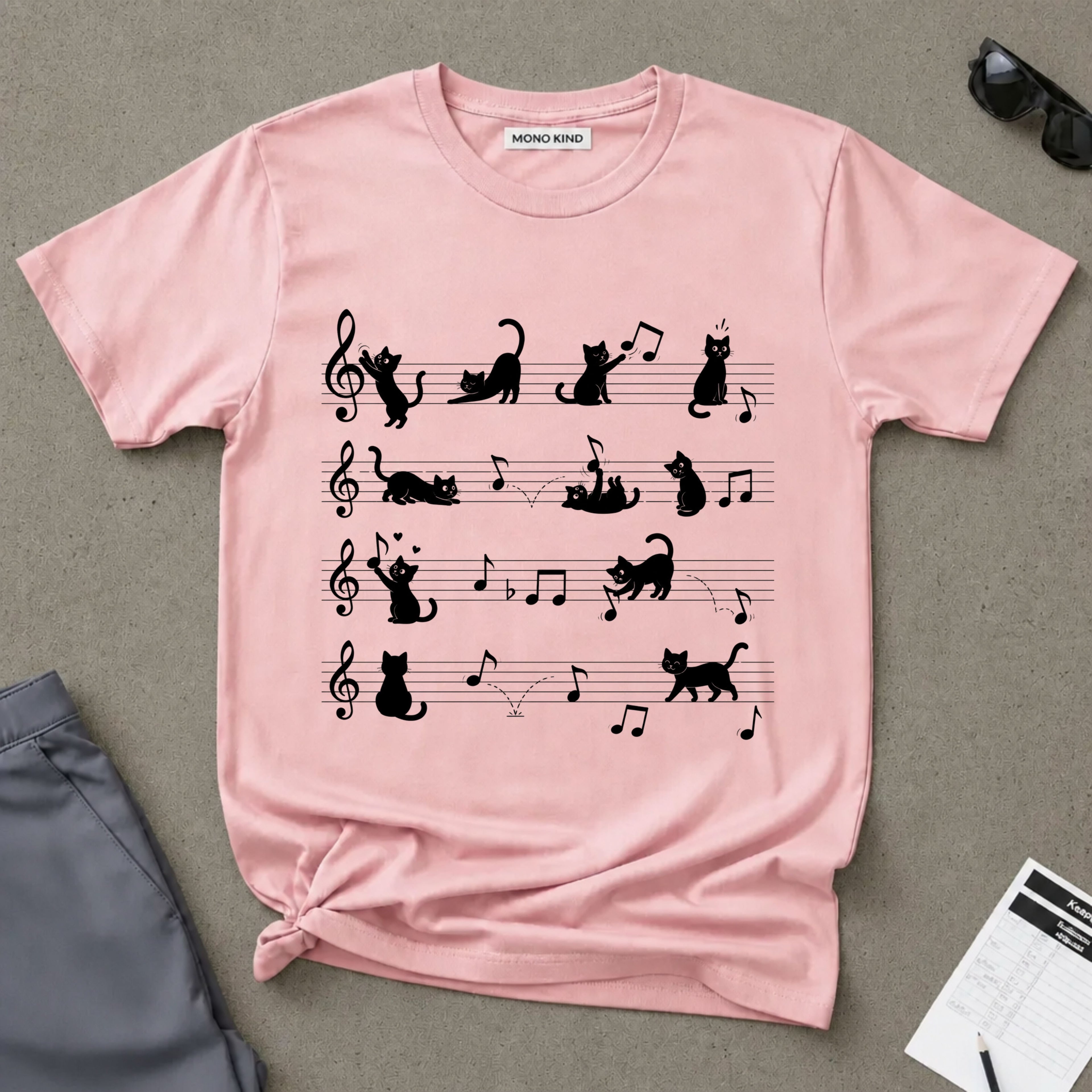 Cat Music Staff T-Shirt