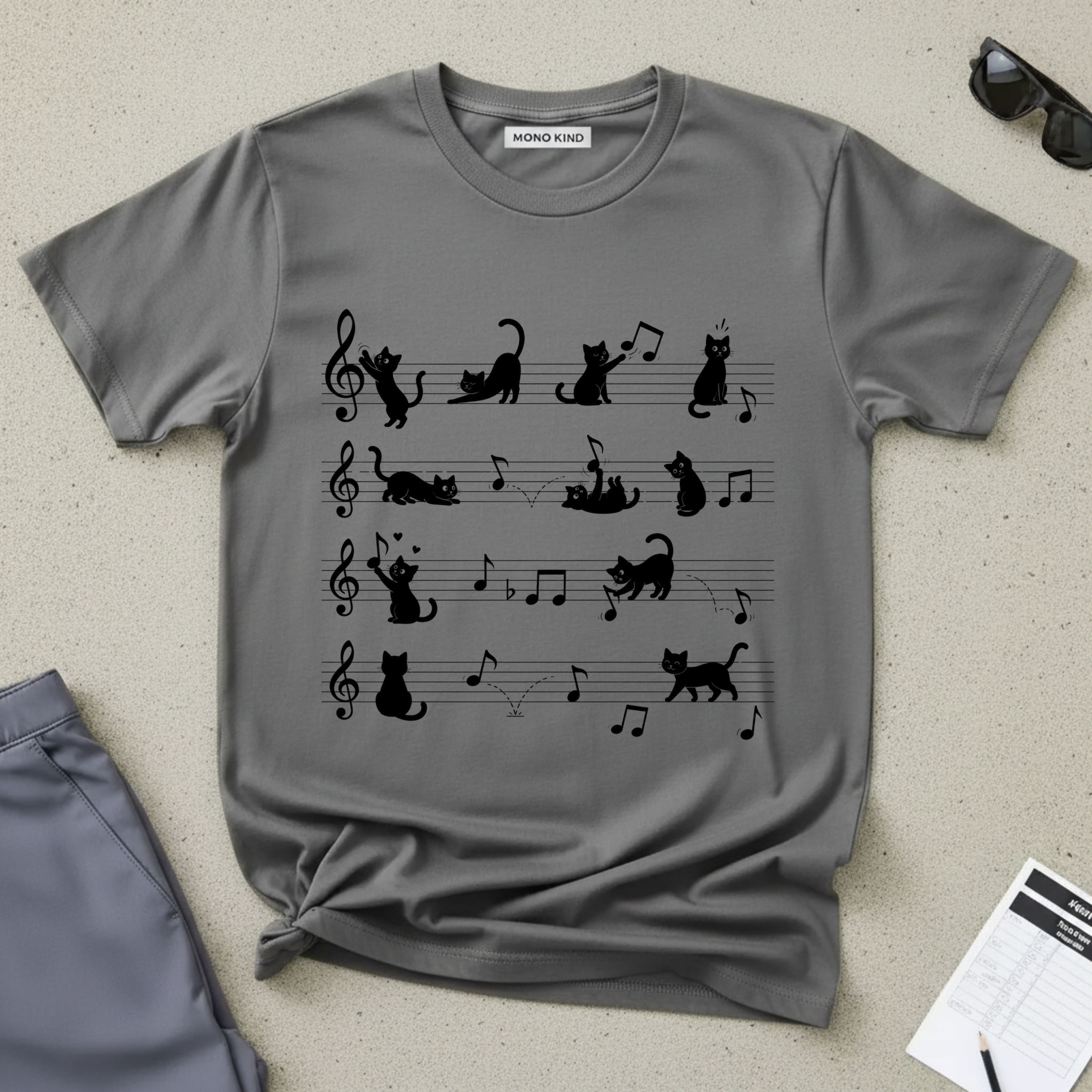 Cat Music Staff T-Shirt