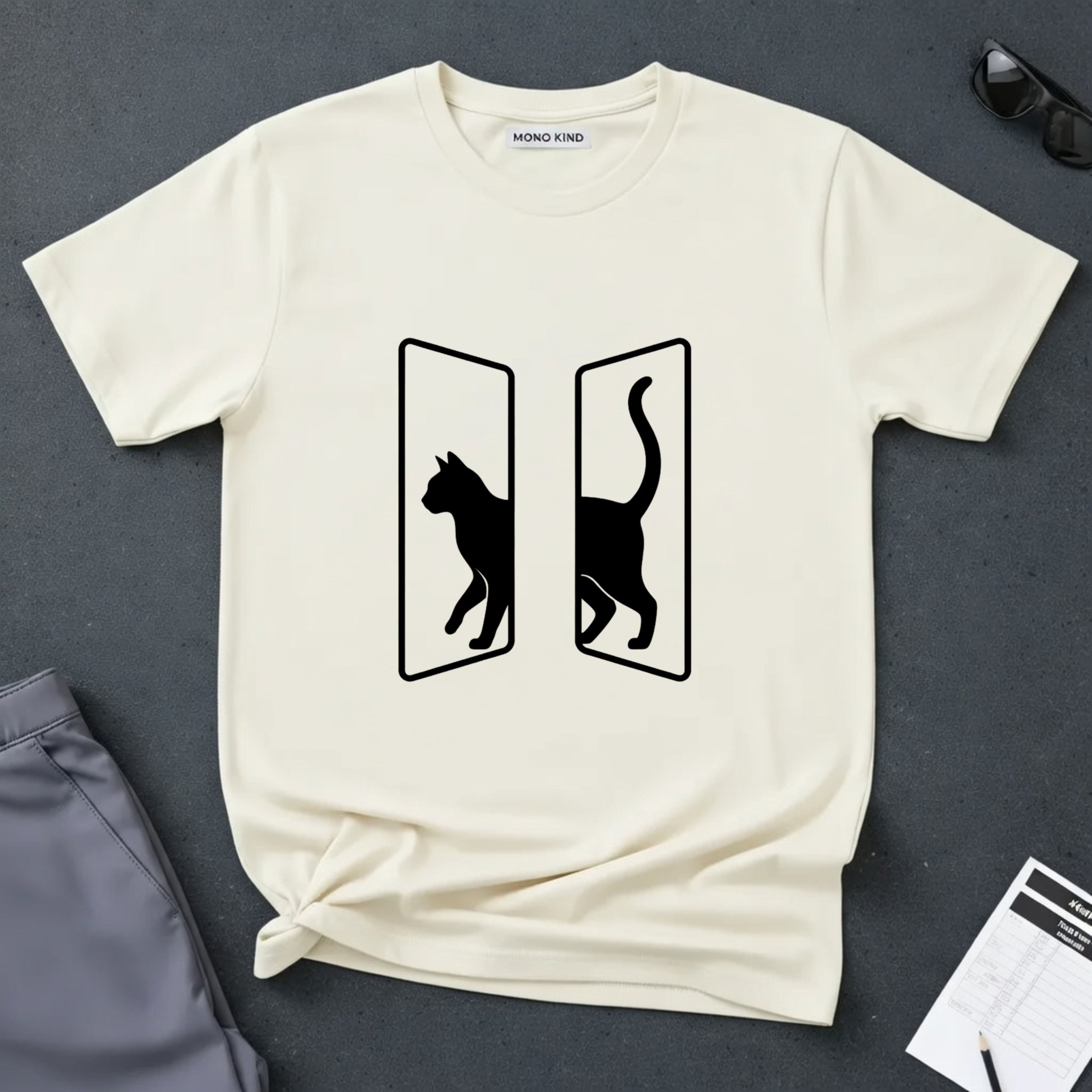 Minimalist Split Black Cat T-Shirt