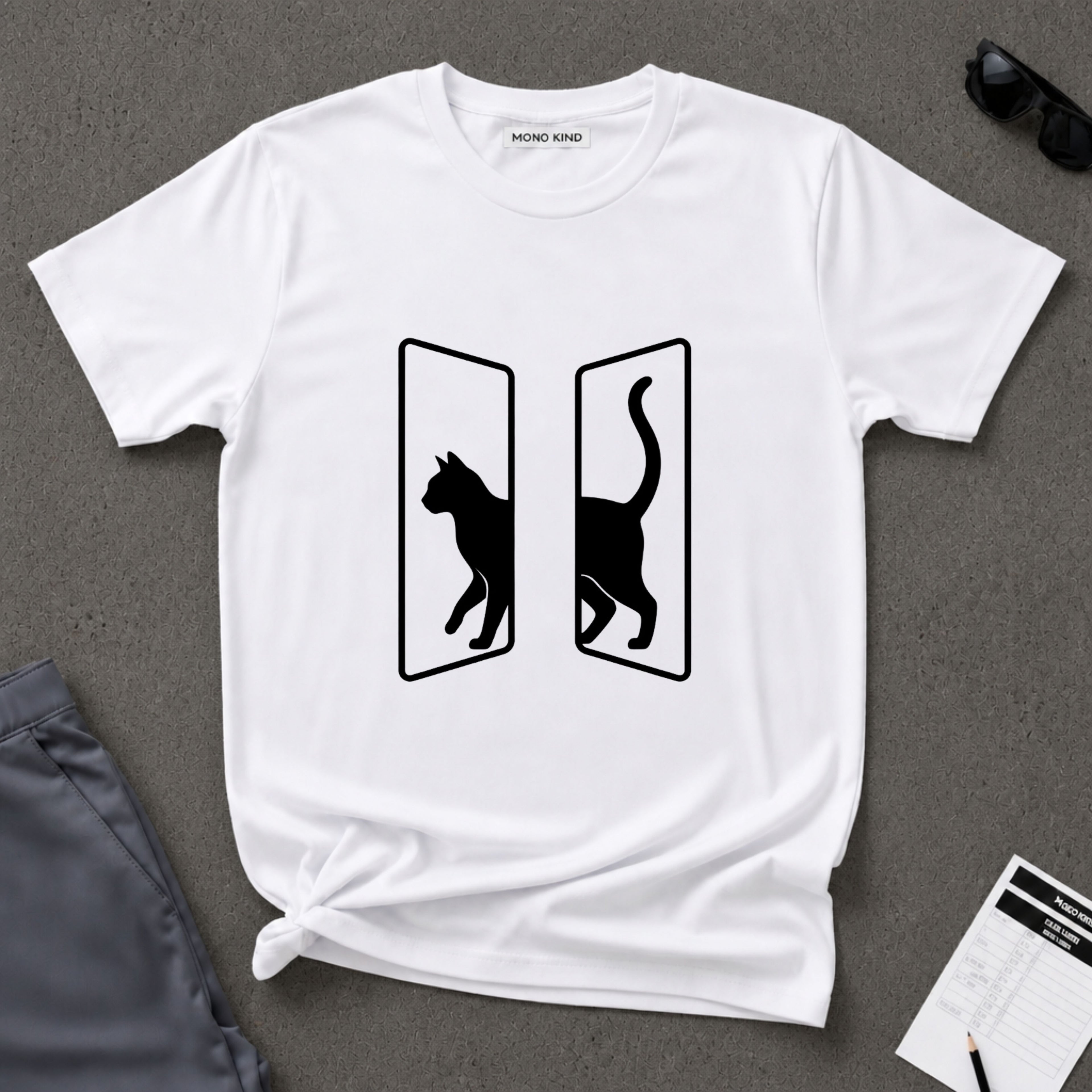Minimalist Split Black Cat T-Shirt