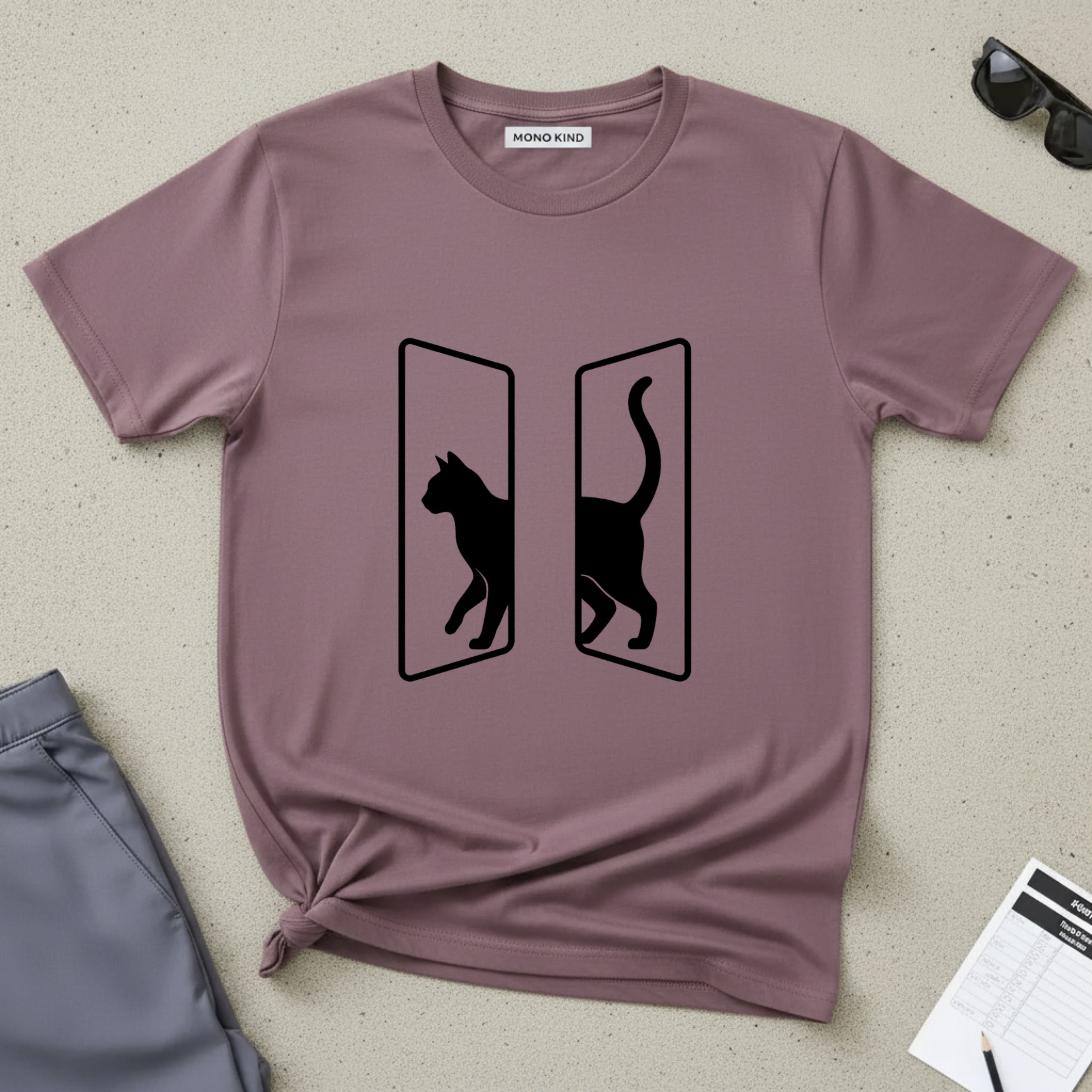 Minimalist Split Black Cat T-Shirt