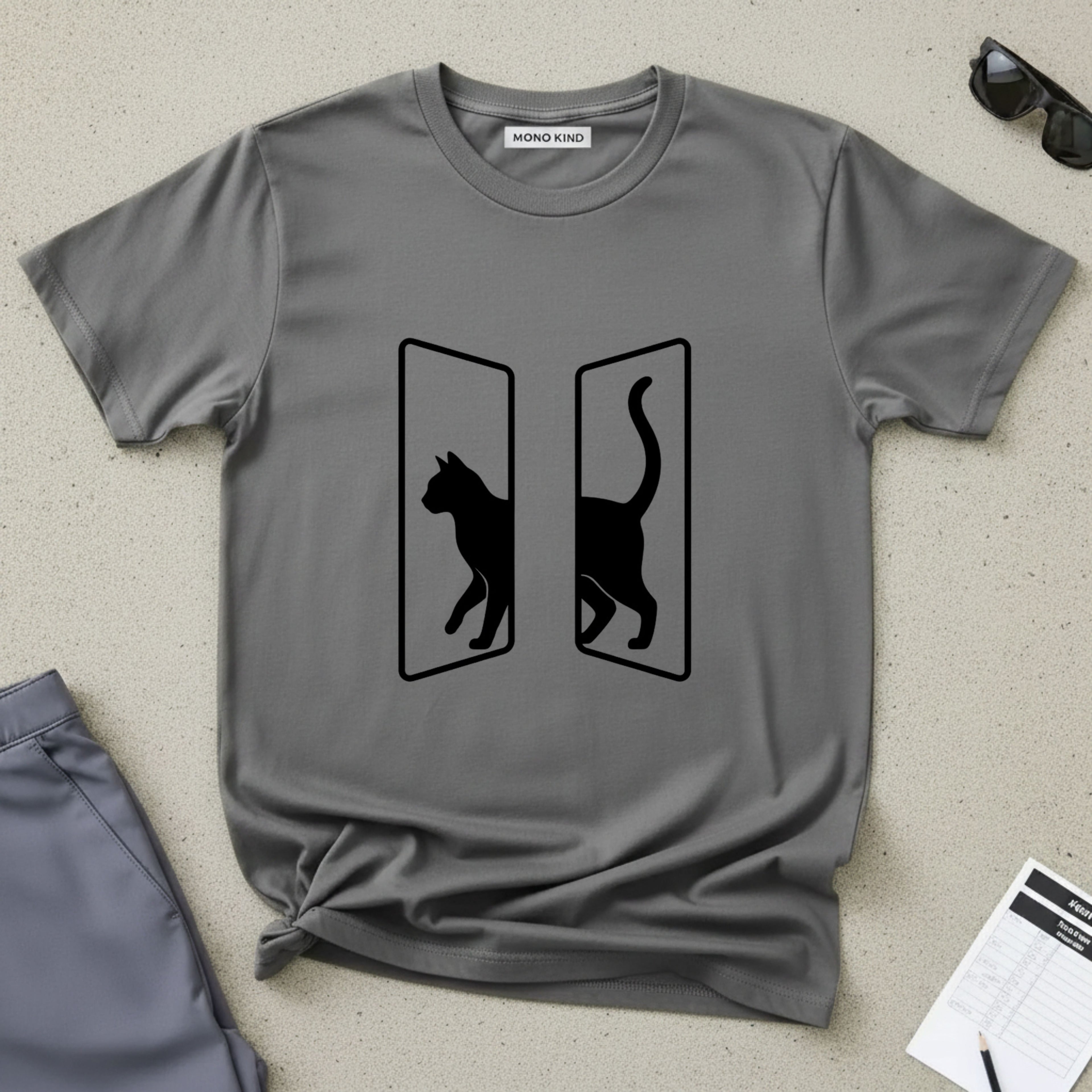 Minimalist Split Black Cat T-Shirt
