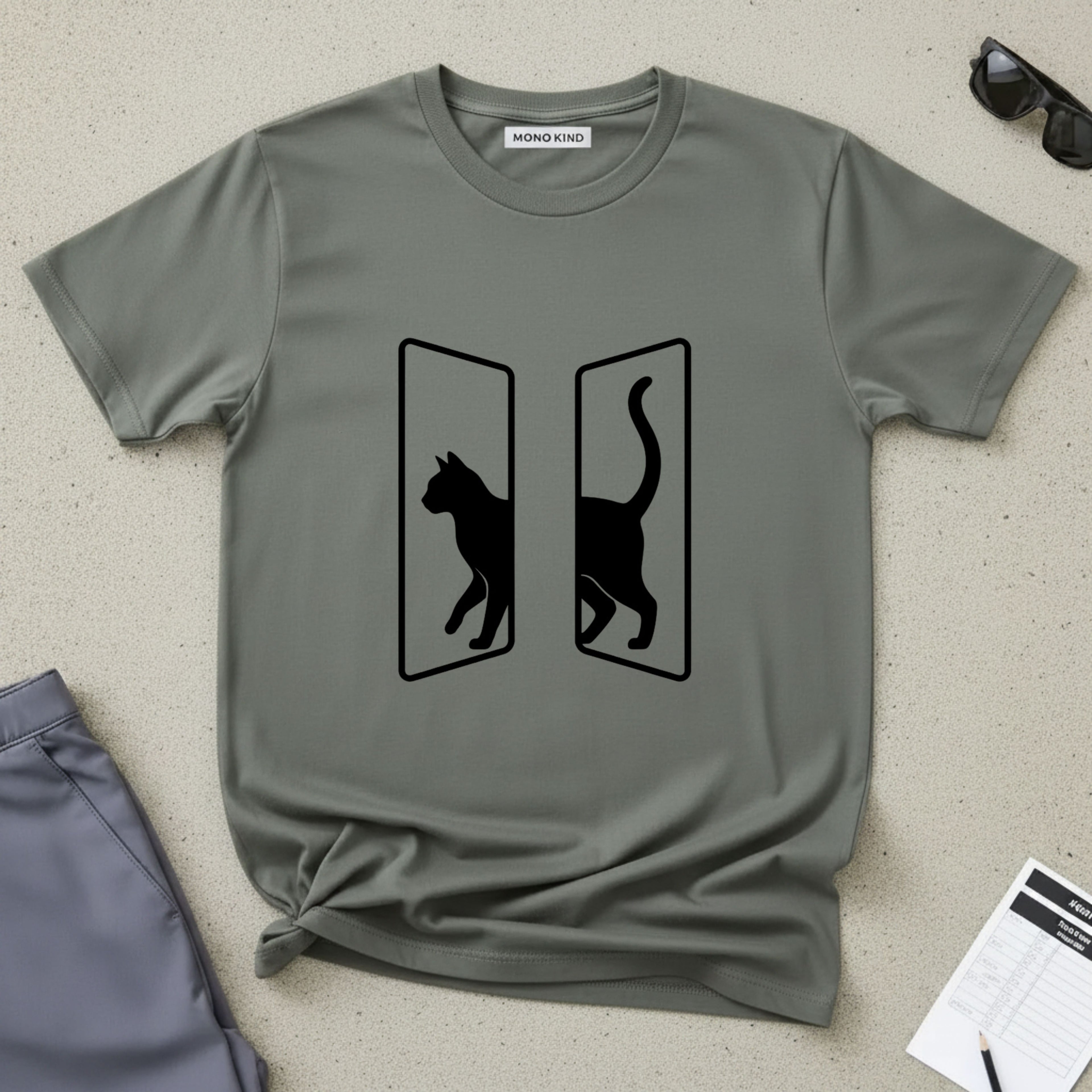 Minimalist Split Black Cat T-Shirt