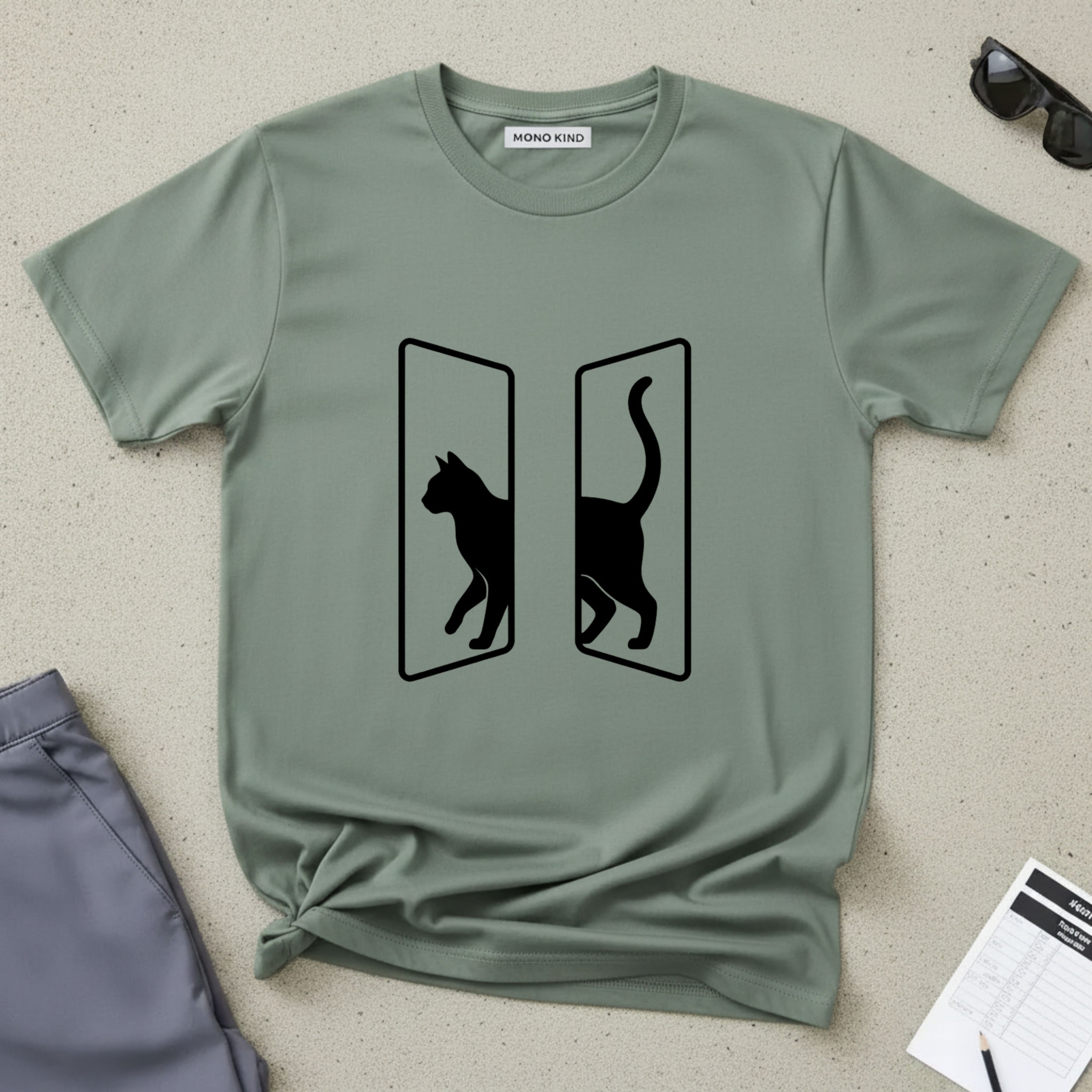 Minimalist Split Black Cat T-Shirt
