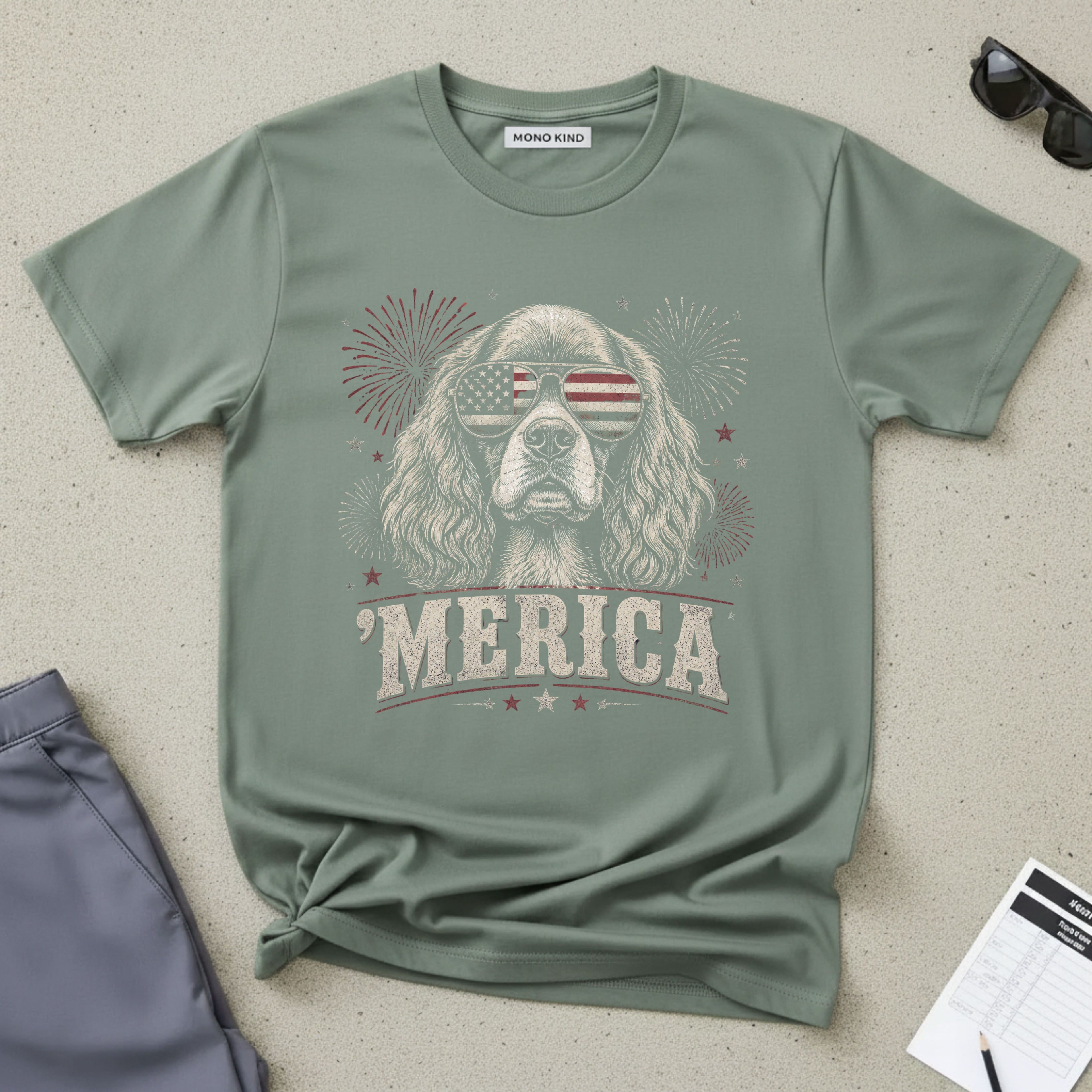 'MERICA Cocker Spaniel Aviator Sunglasses T-Shirt