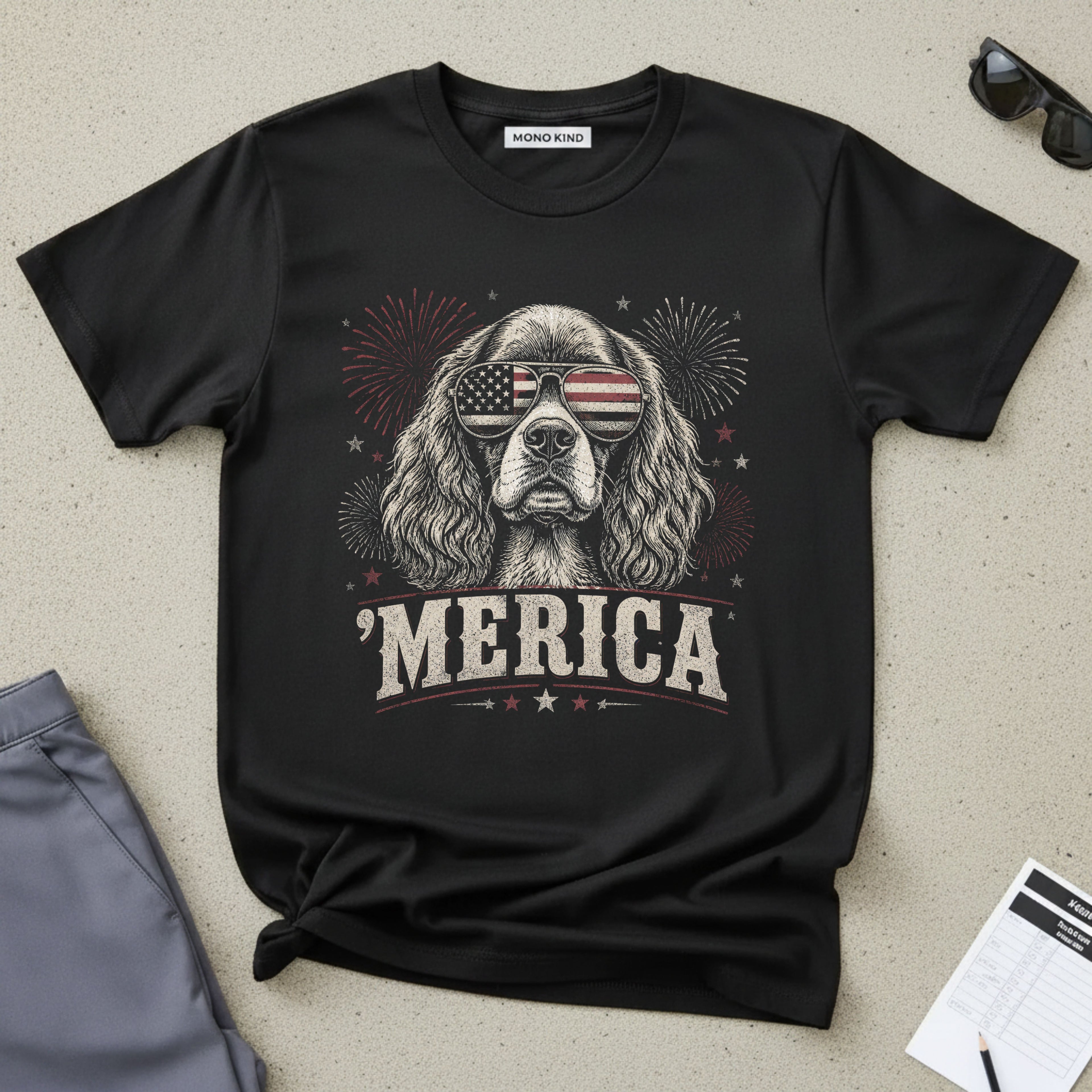 'MERICA Cocker Spaniel Aviator Sunglasses T-Shirt