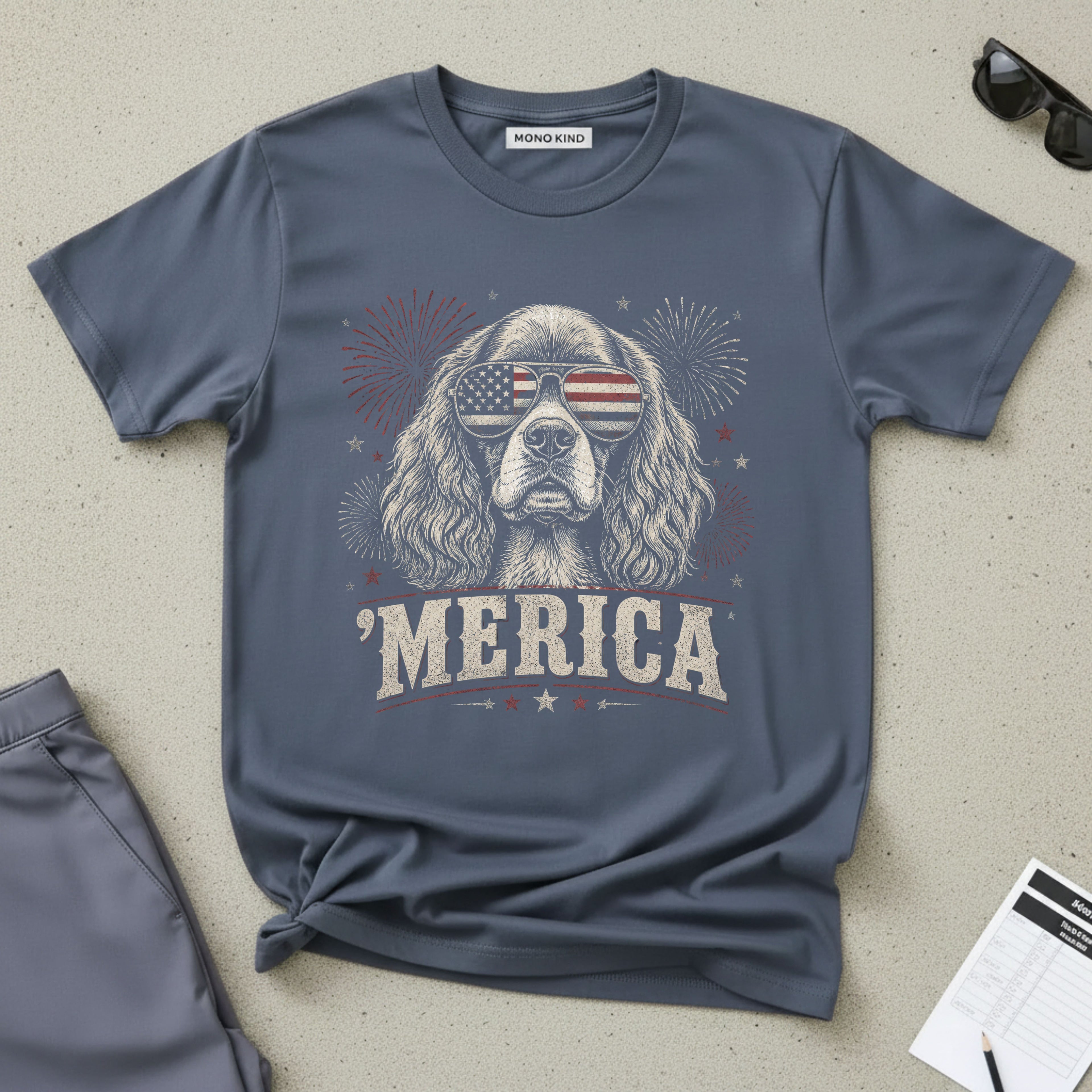 'MERICA Cocker Spaniel Aviator Sunglasses T-Shirt