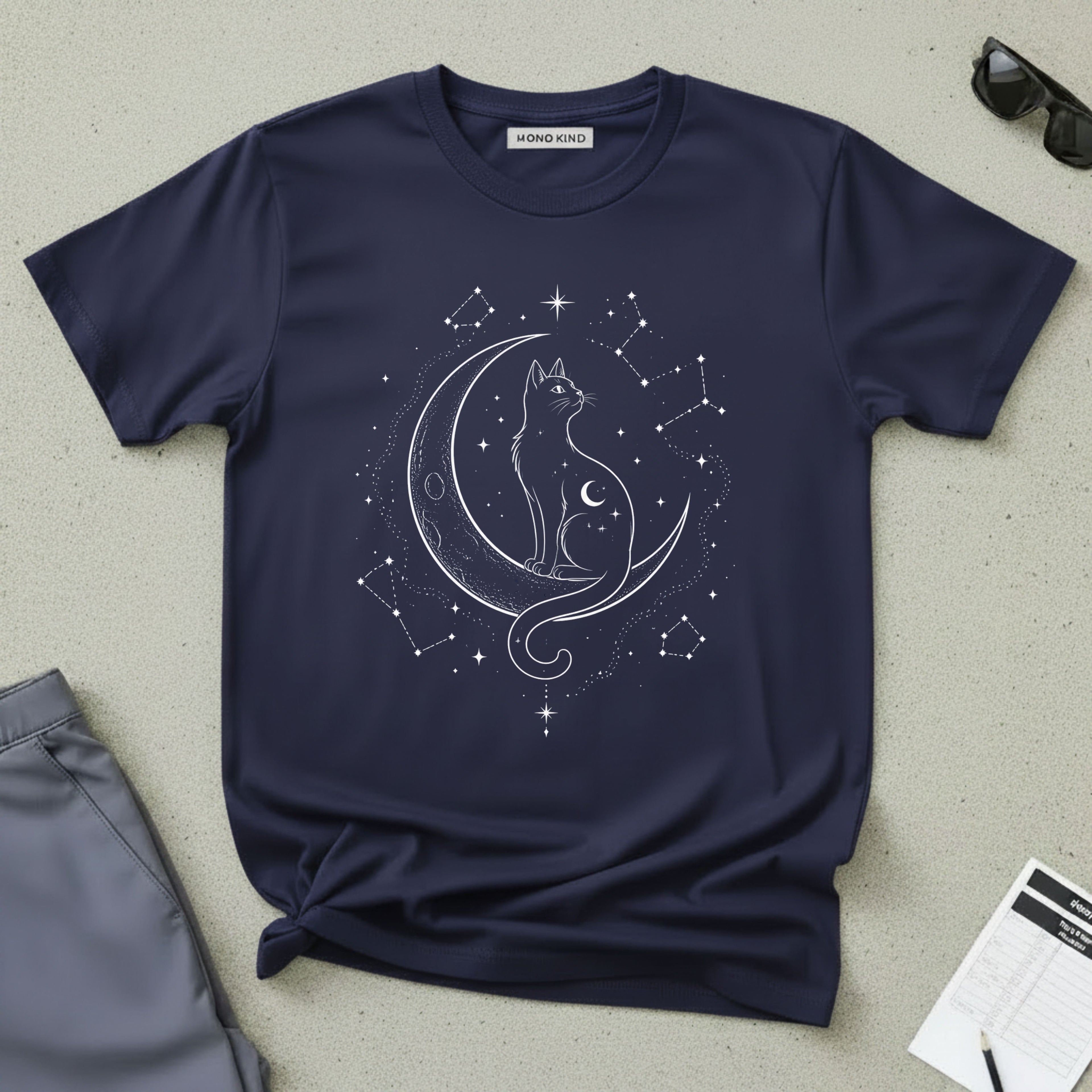 Mystical Crescent Moon Cat T-Shirt