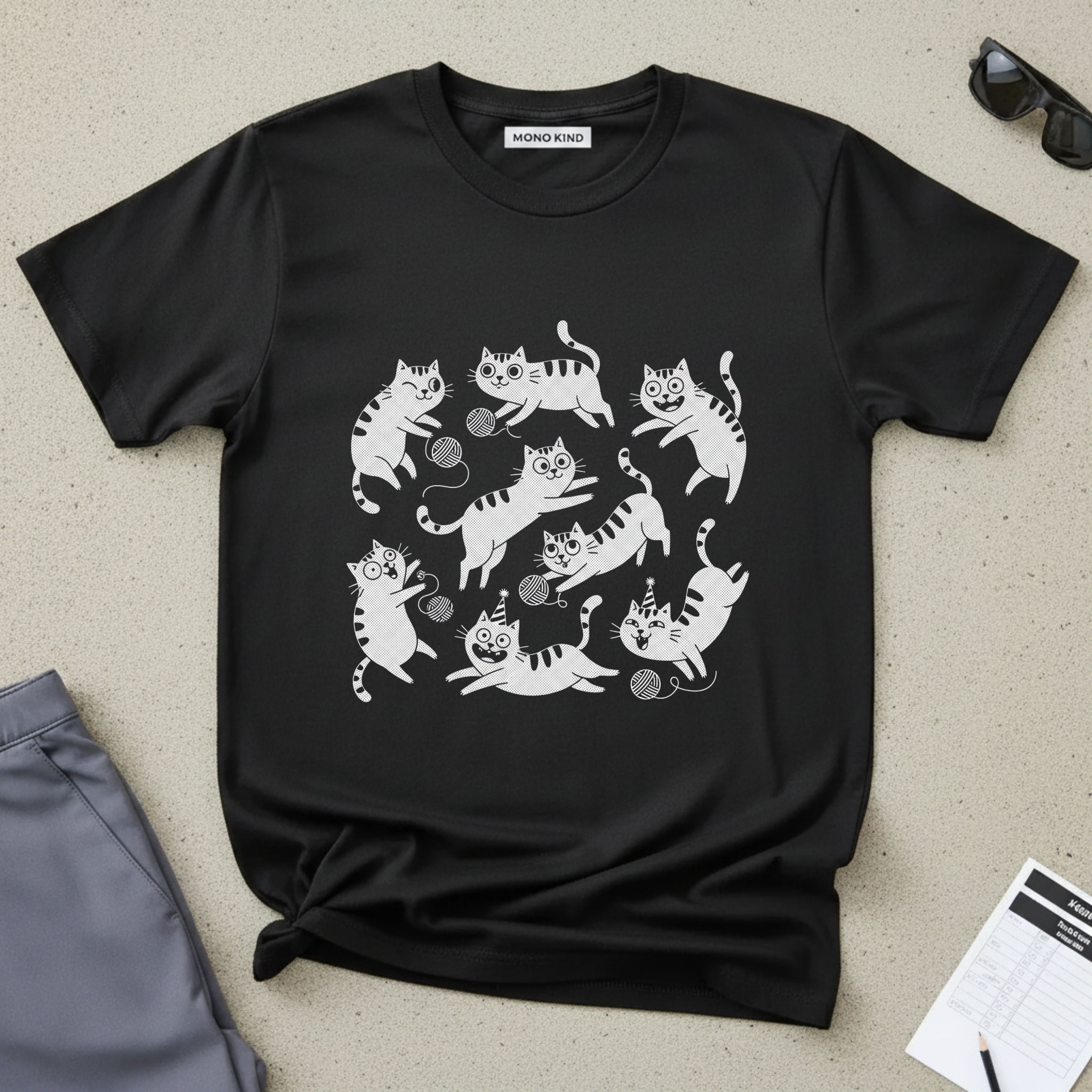 Cute White Tabby Cats Pattern T-Shirt