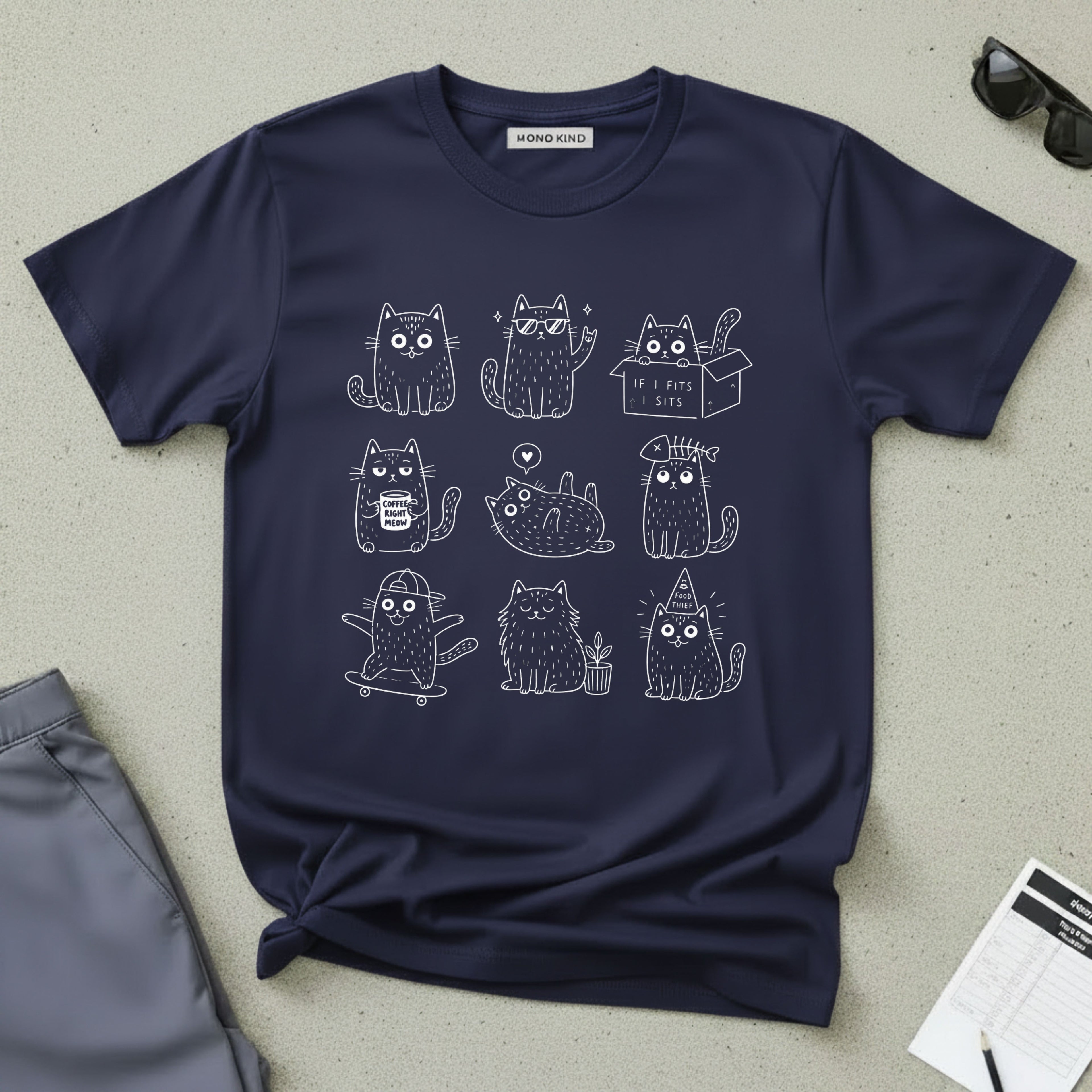 Cute Cats 3x3 Line Art T-Shirt