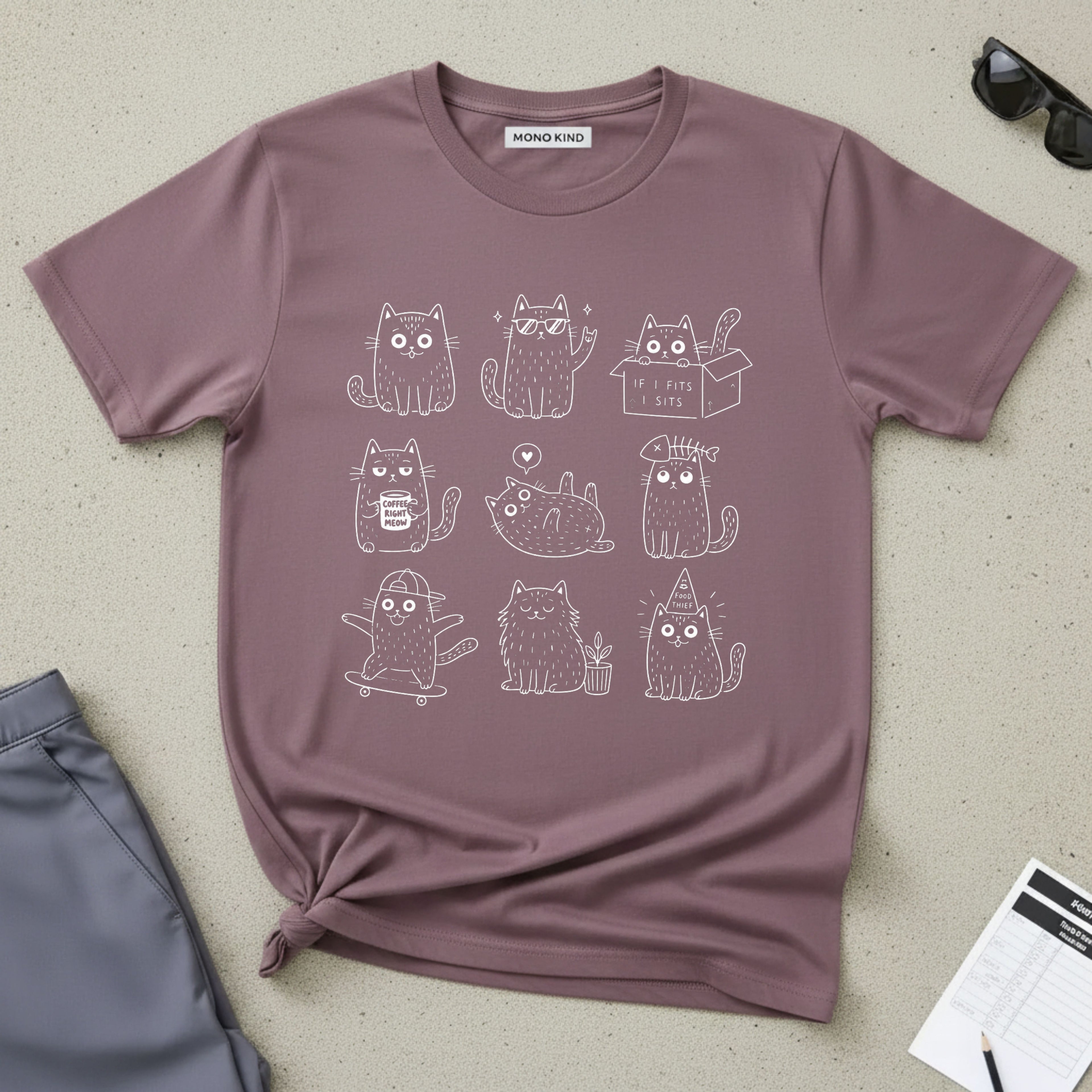 Cute Cats 3x3 Line Art T-Shirt