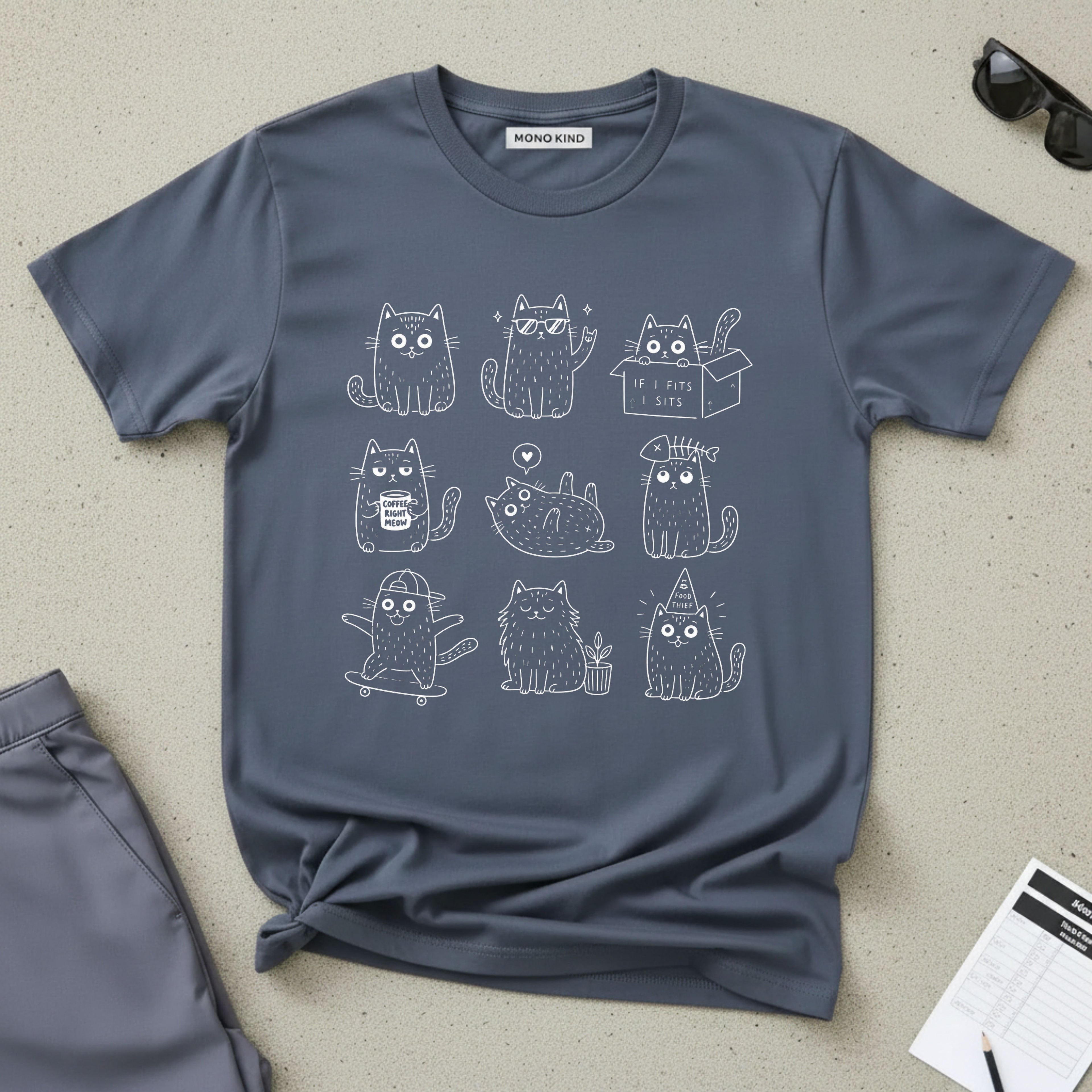 Cute Cats 3x3 Line Art T-Shirt