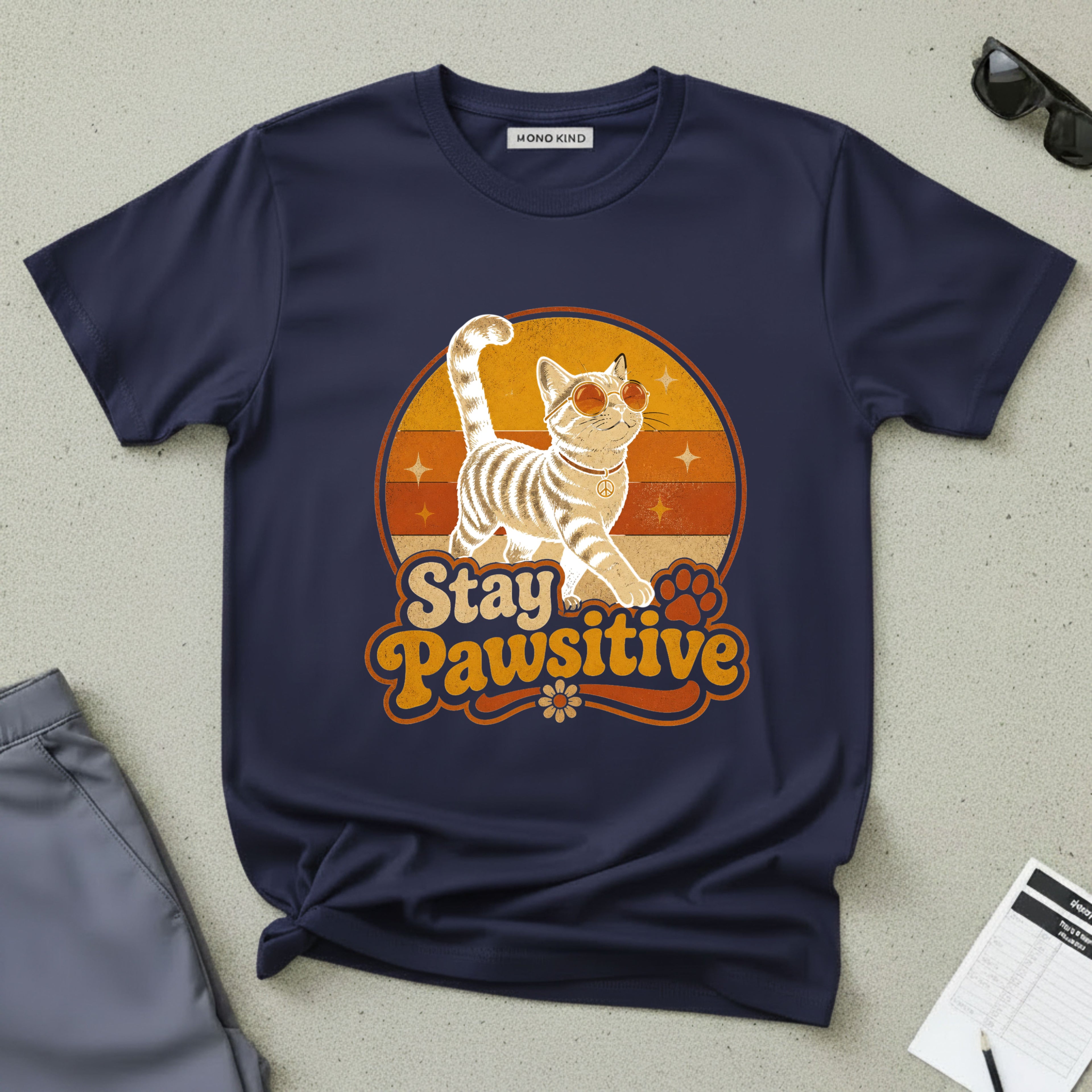Stay Pawsitive Retro Cat T-Shirt
