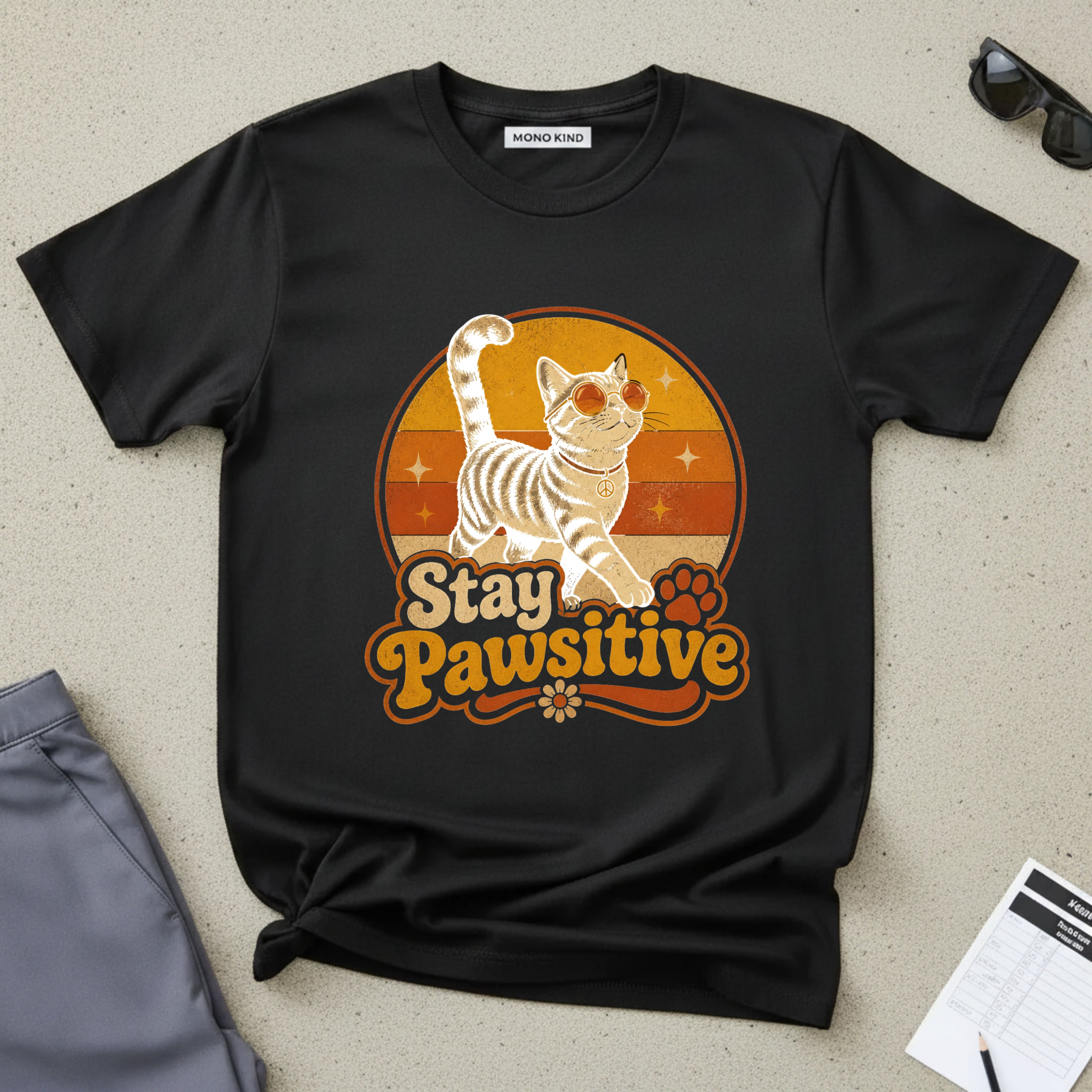 Stay Pawsitive Retro Cat T-Shirt