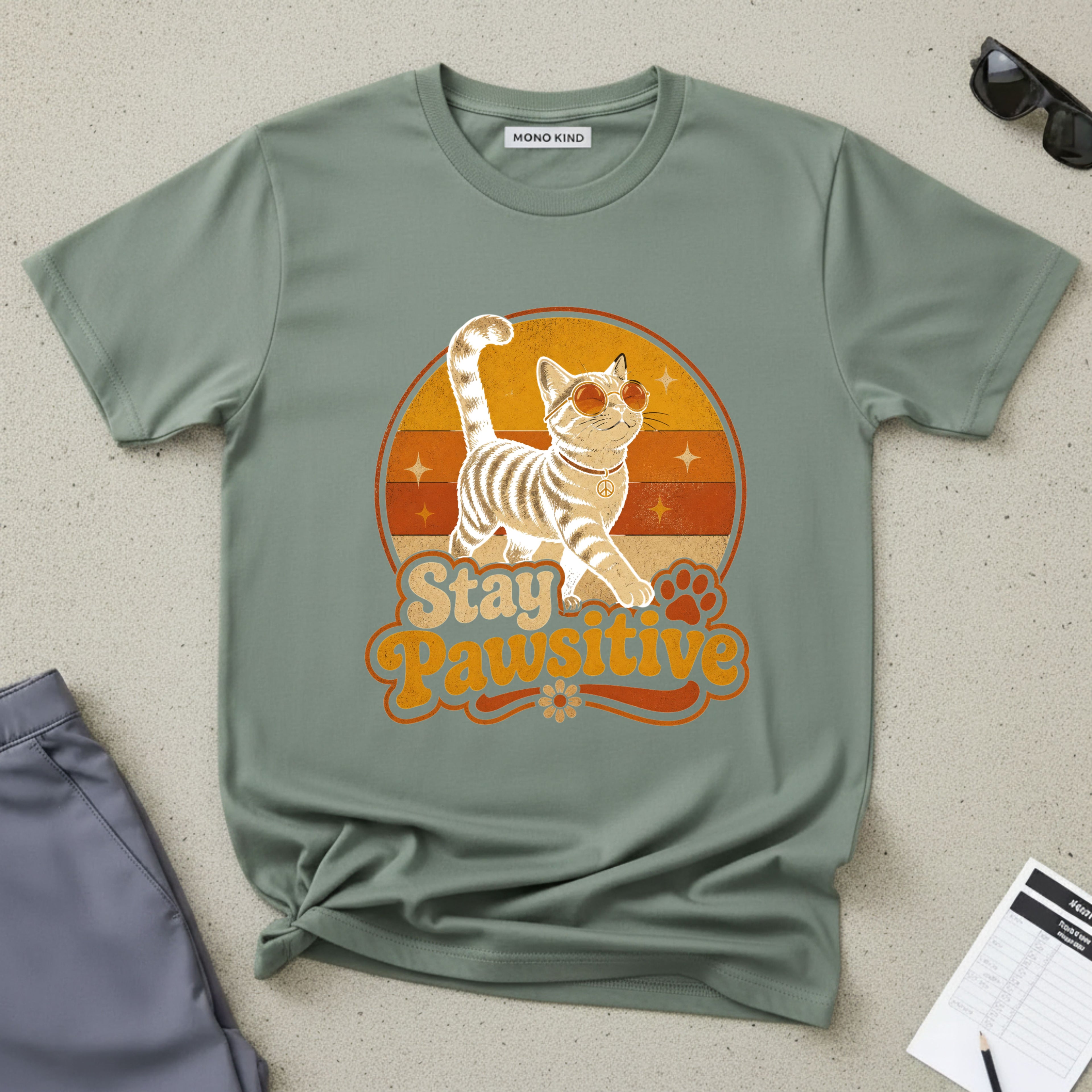 Stay Pawsitive Retro Cat T-Shirt