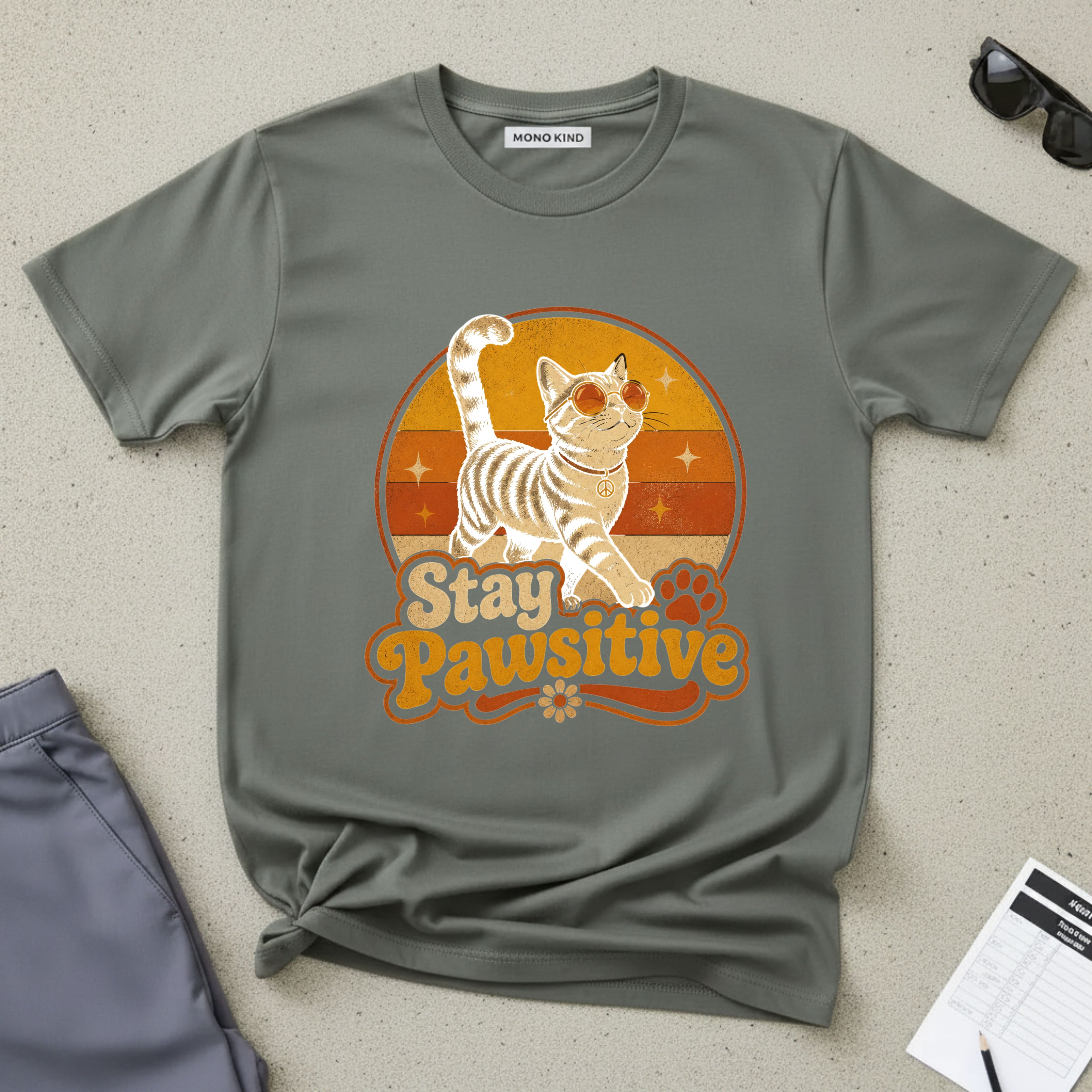Stay Pawsitive Retro Cat T-Shirt
