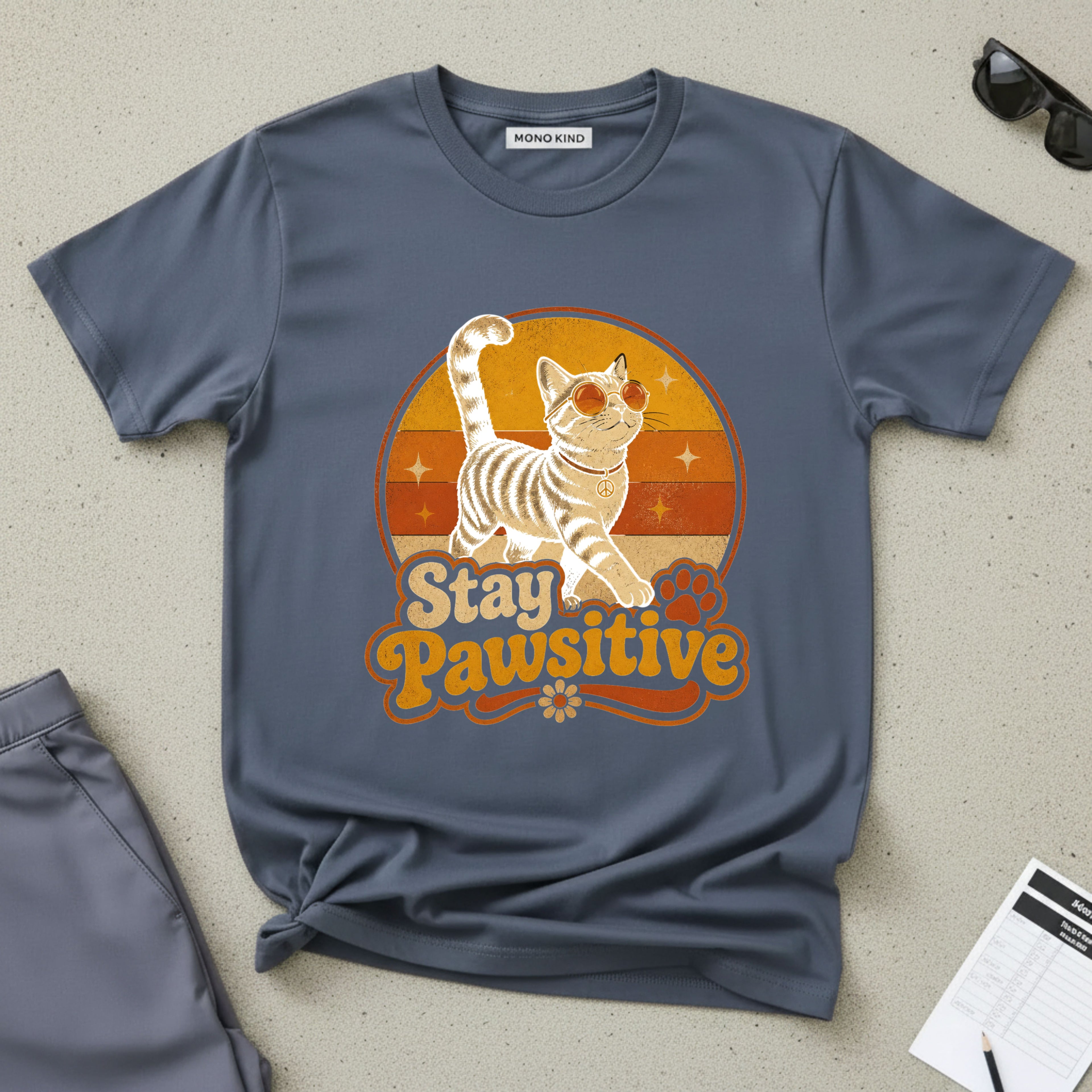 Stay Pawsitive Retro Cat T-Shirt