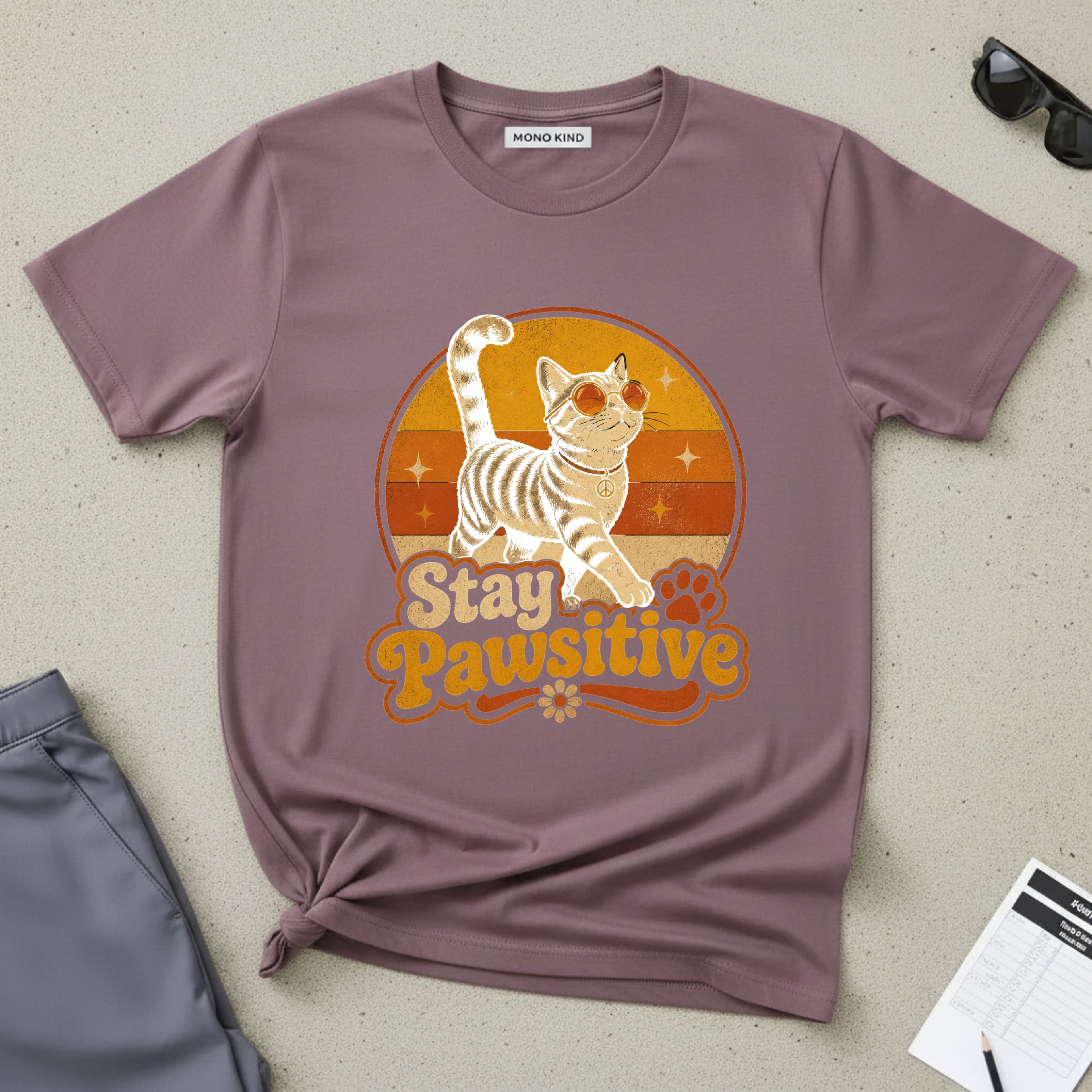 Stay Pawsitive Retro Cat T-Shirt