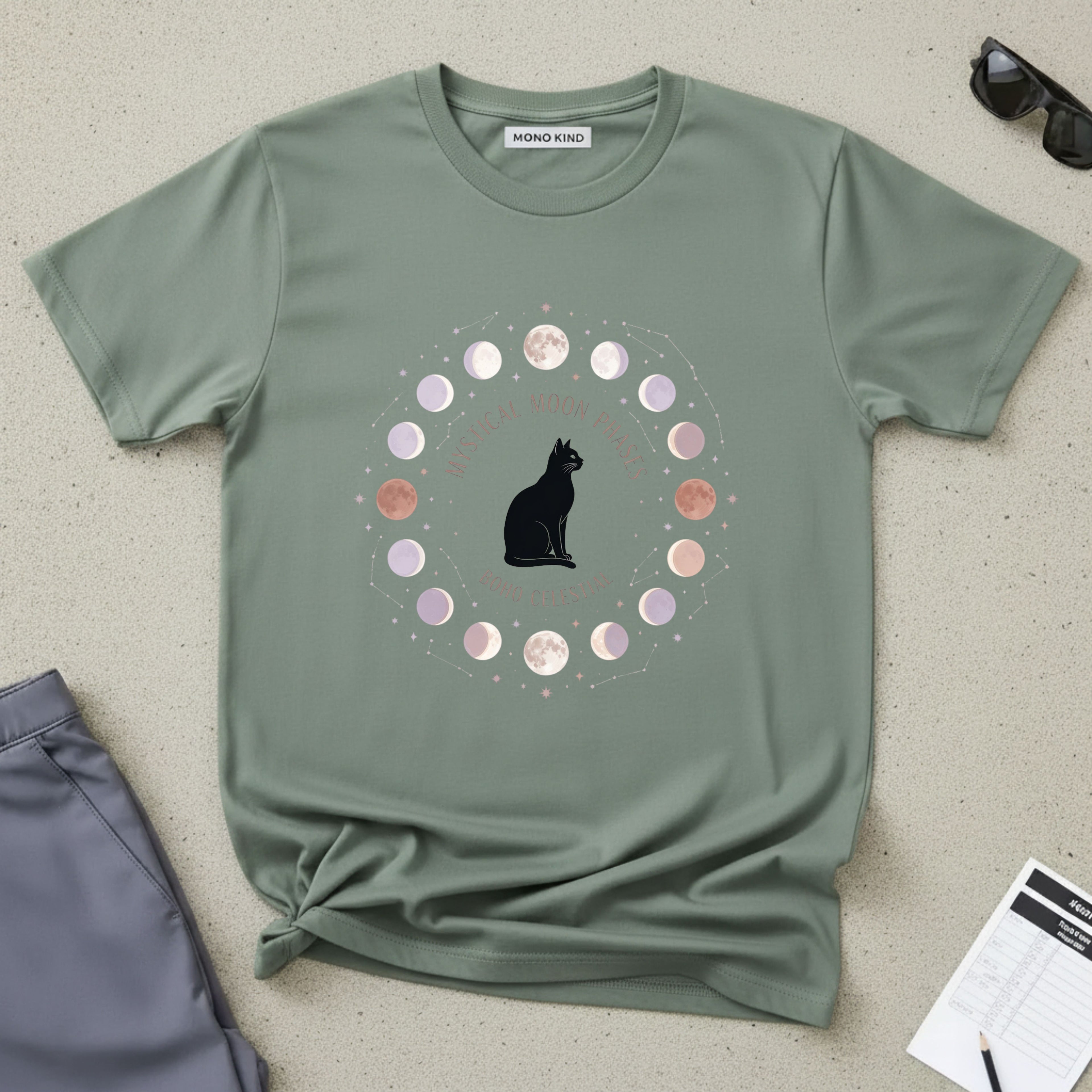 Mystical Moon Phases Boho Celestial T-Shirt