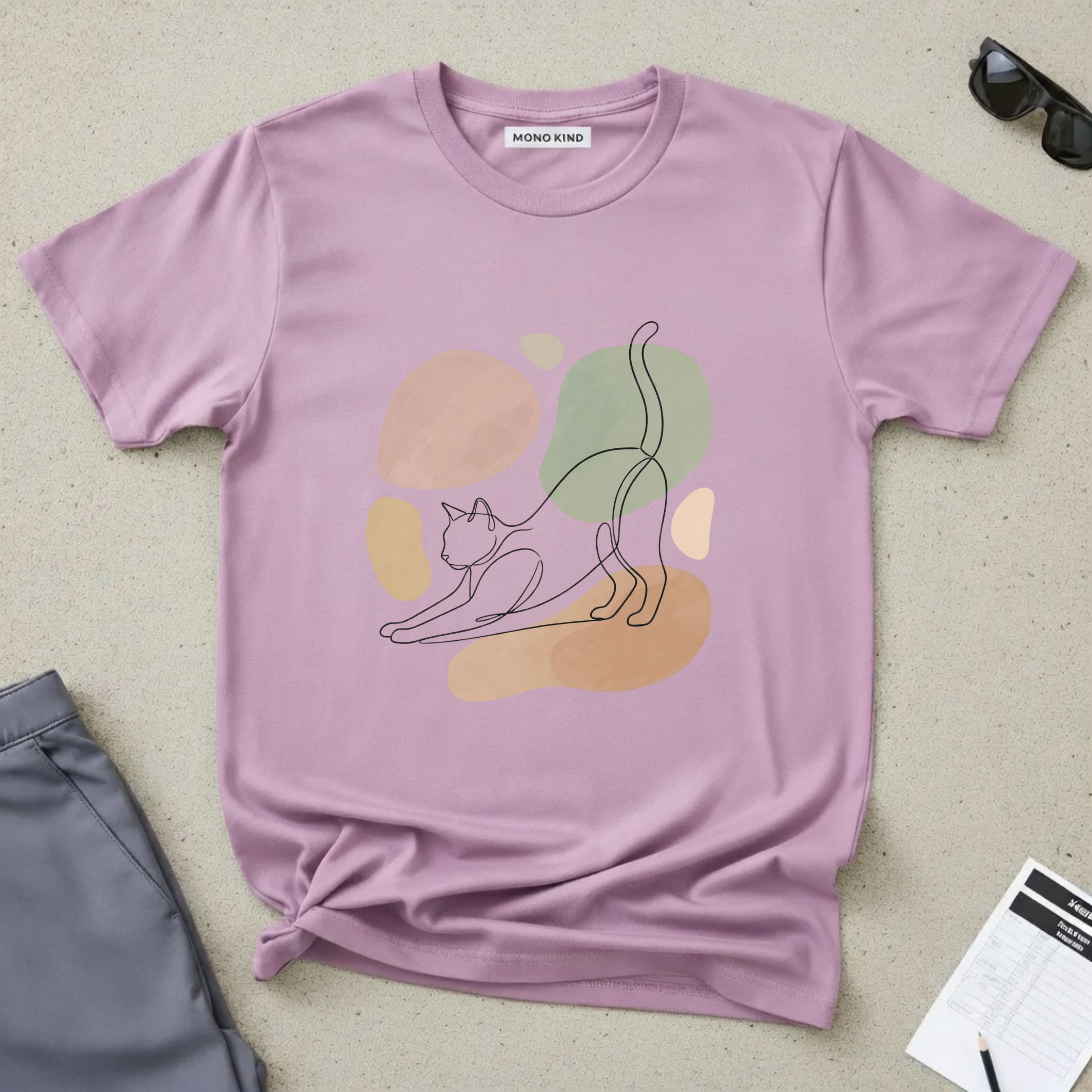 Cat Stretch Line Art T-Shirt