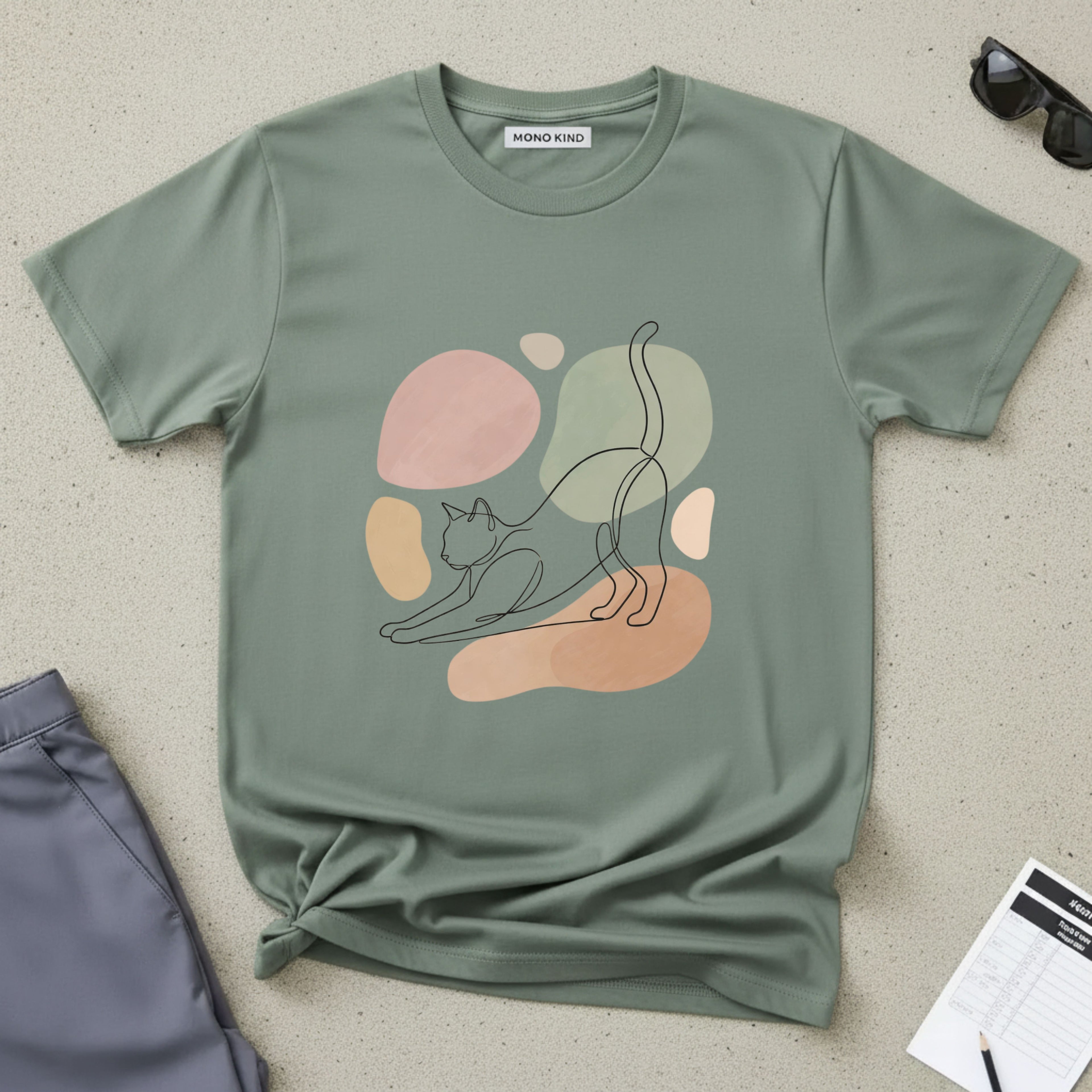 Cat Stretch Line Art T-Shirt
