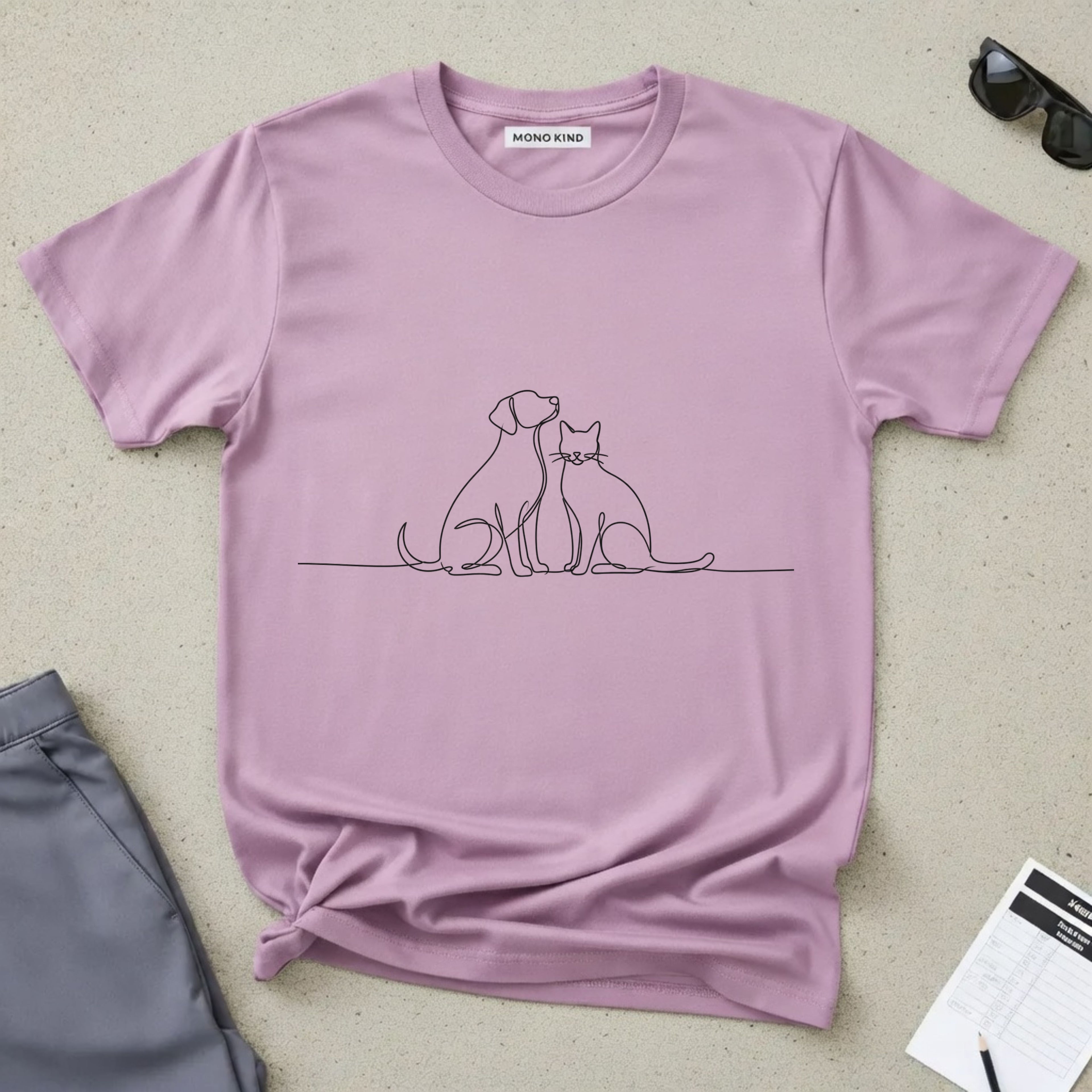 Minimal Single-Line Dog & Cat T-Shirt