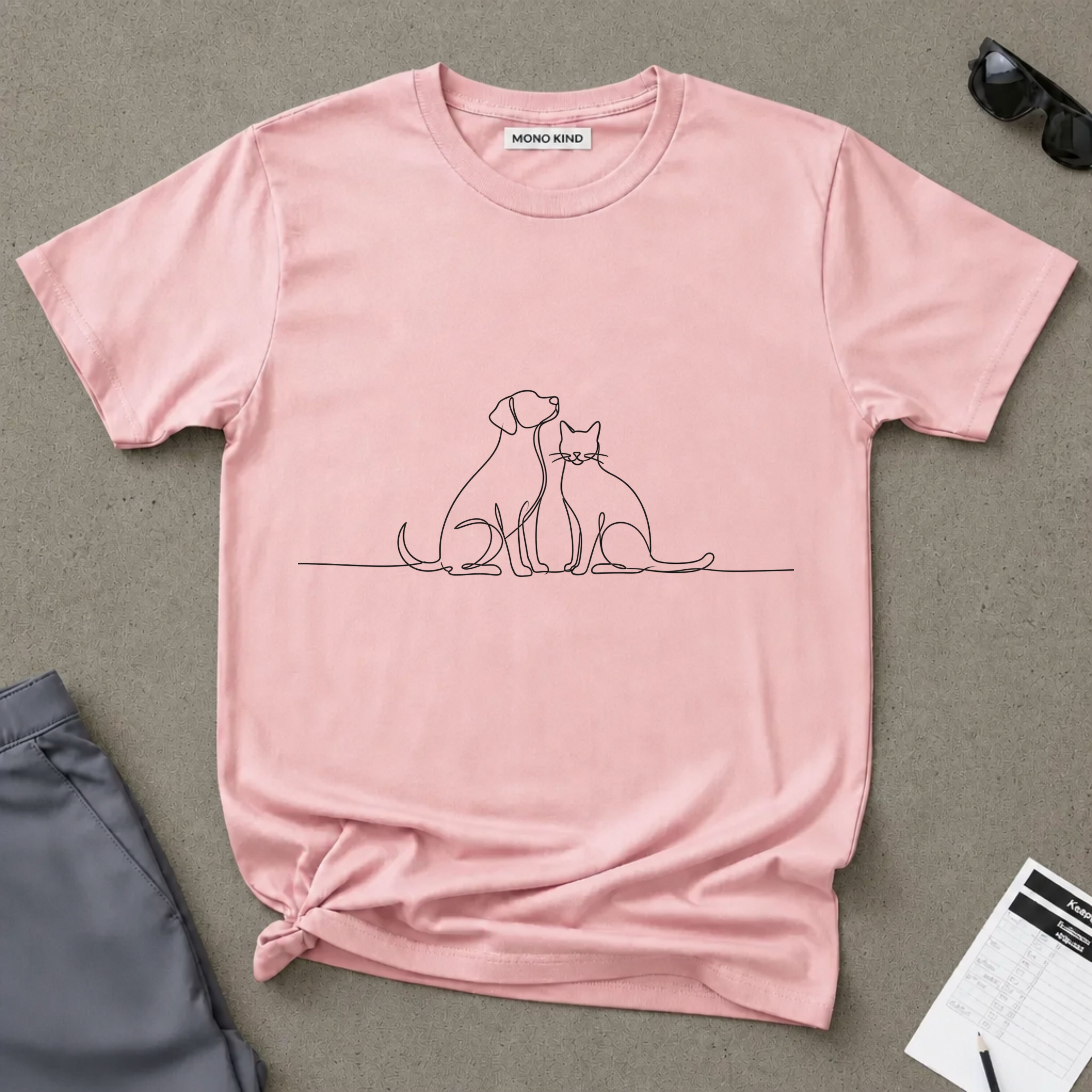 Minimal Single-Line Dog & Cat T-Shirt