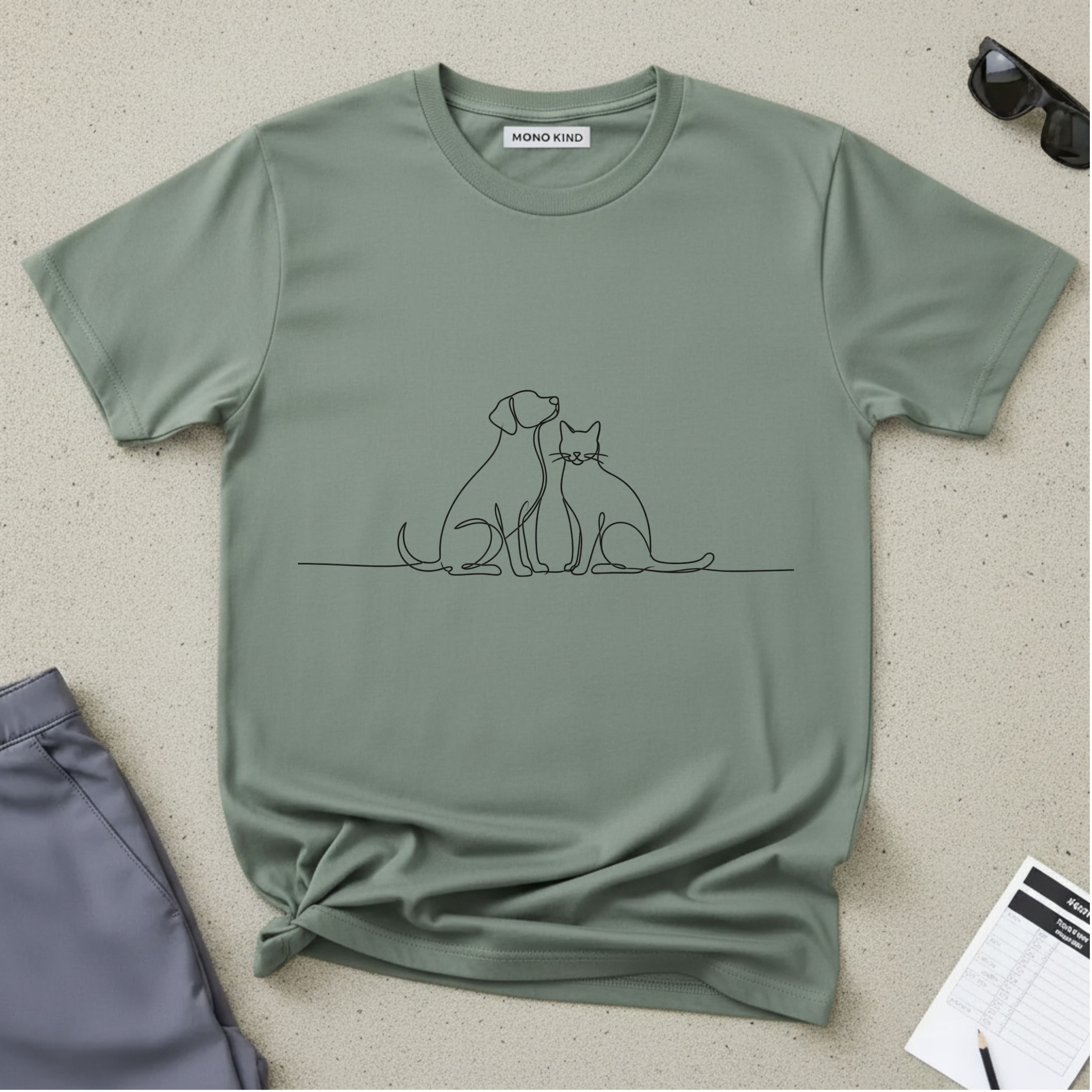 Minimal Single-Line Dog & Cat T-Shirt
