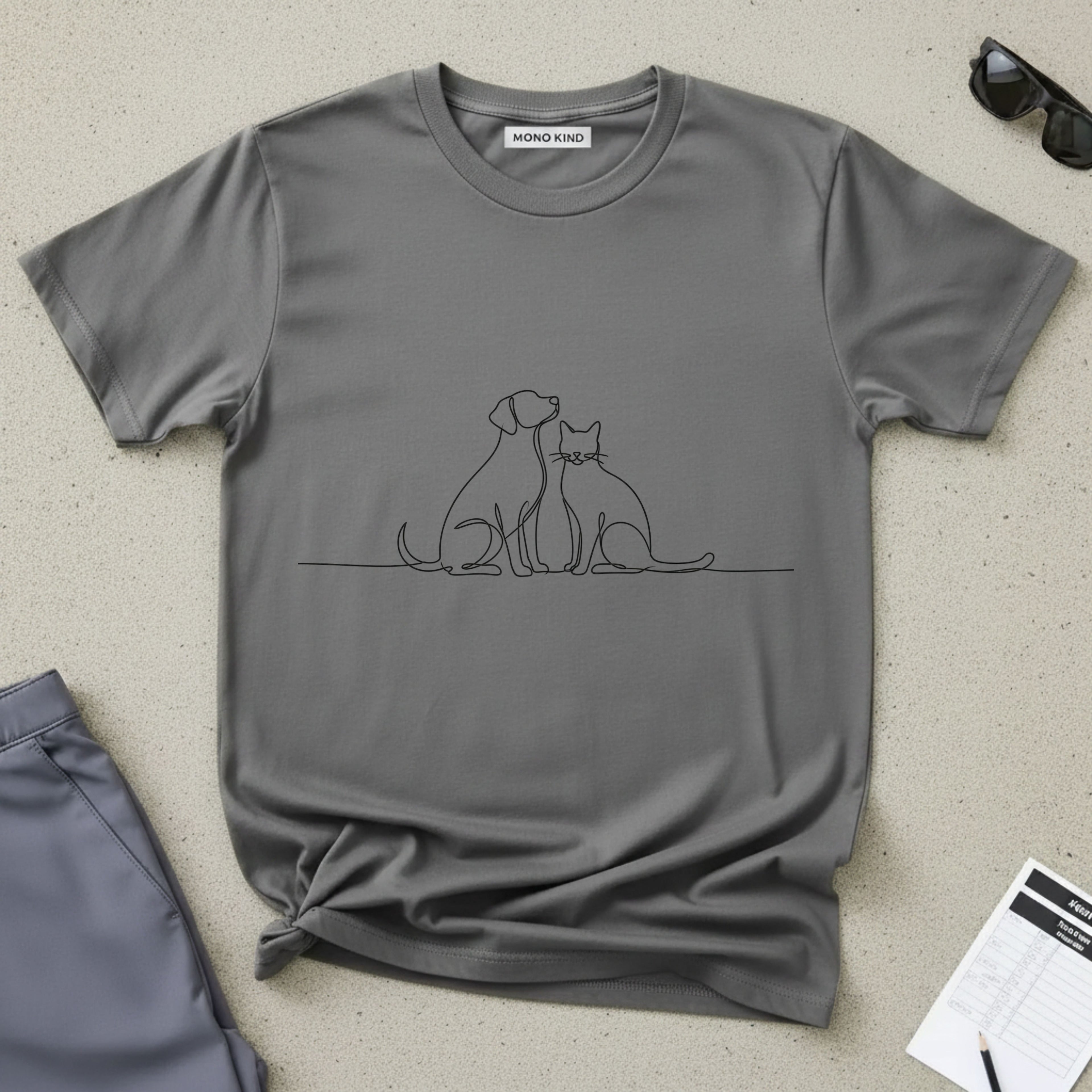 Minimal Single-Line Dog & Cat T-Shirt