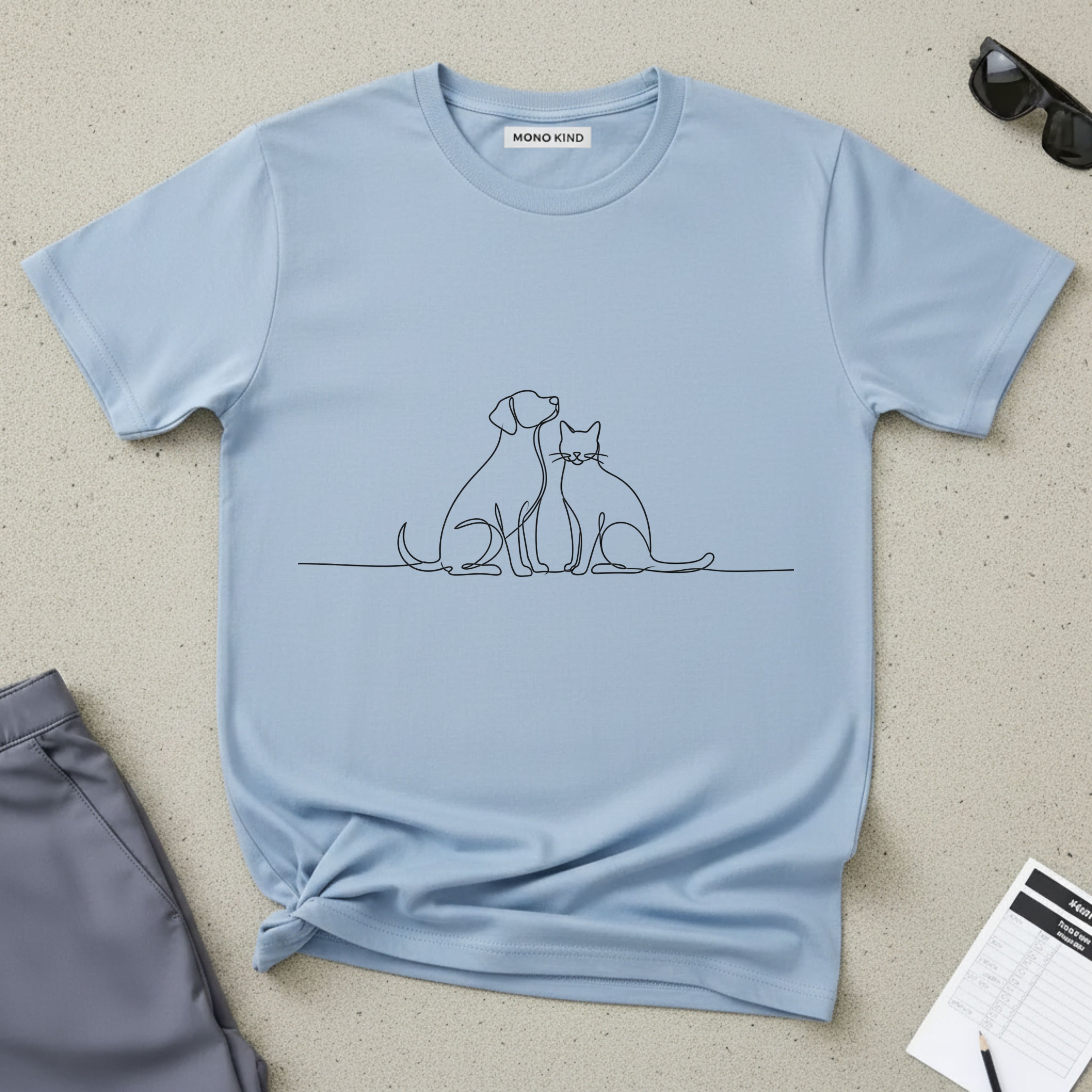 Minimal Single-Line Dog & Cat T-Shirt