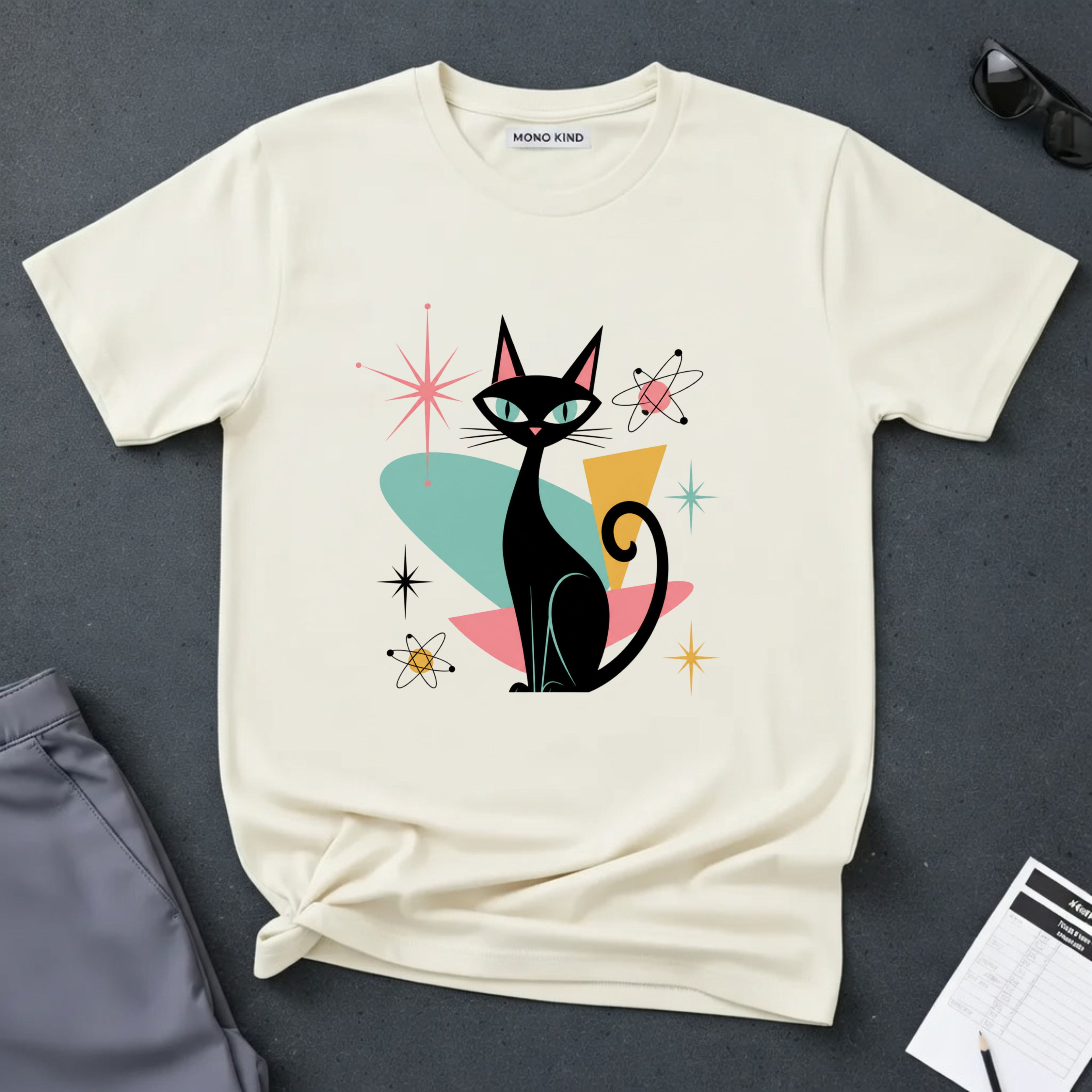 Retro Atomic Black Cat T-Shirt
