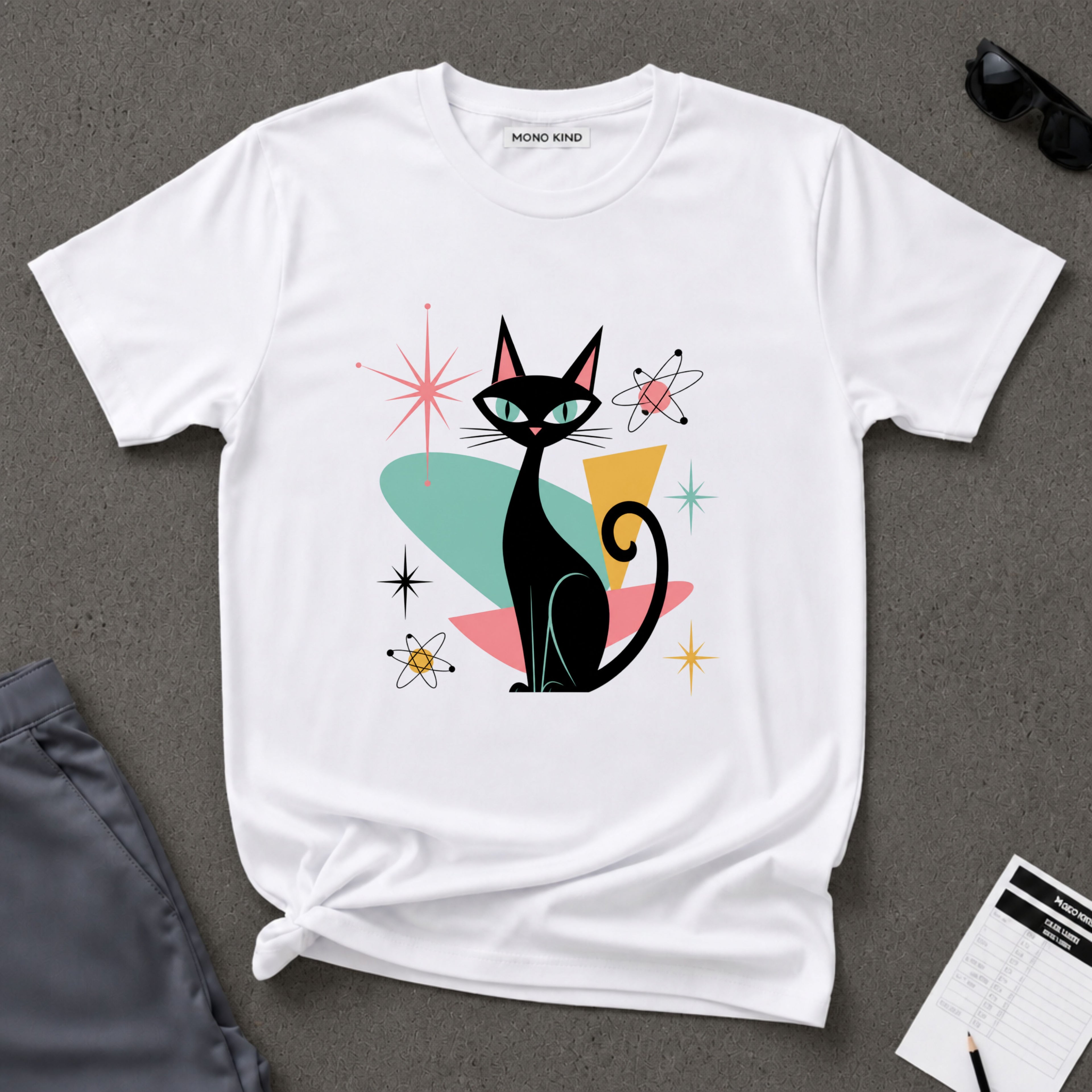 Retro Atomic Black Cat T-Shirt