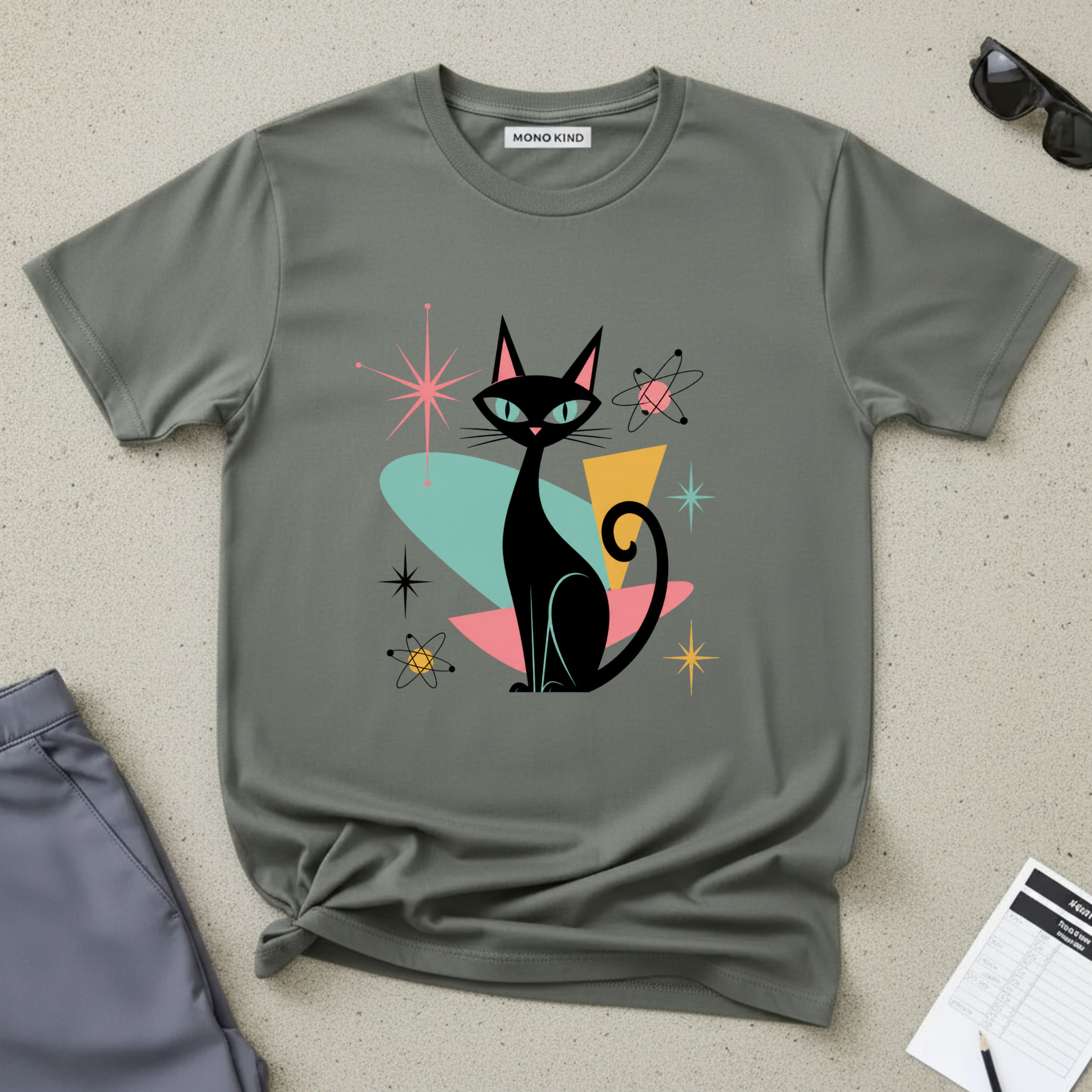 Retro Atomic Black Cat T-Shirt