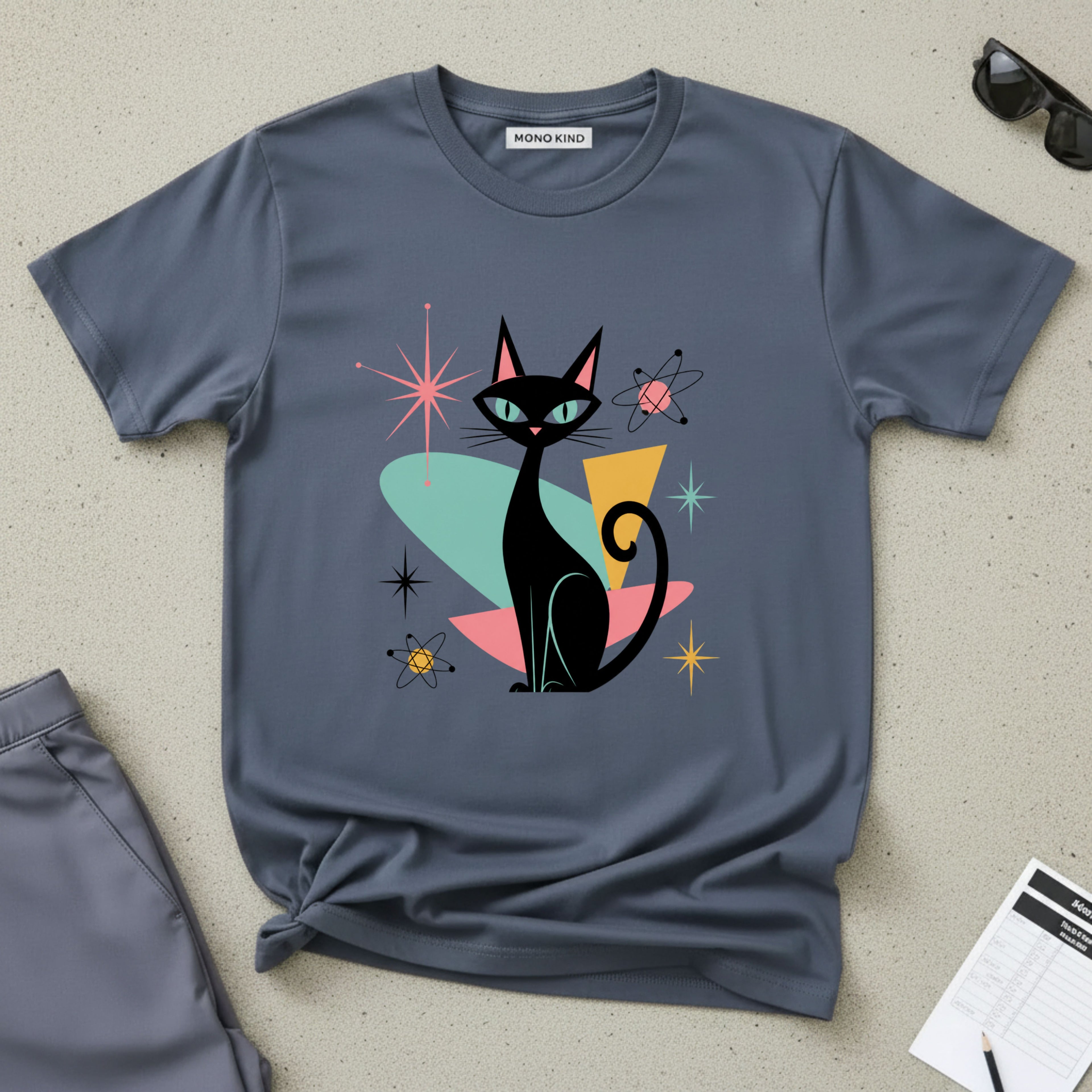 Retro Atomic Black Cat T-Shirt