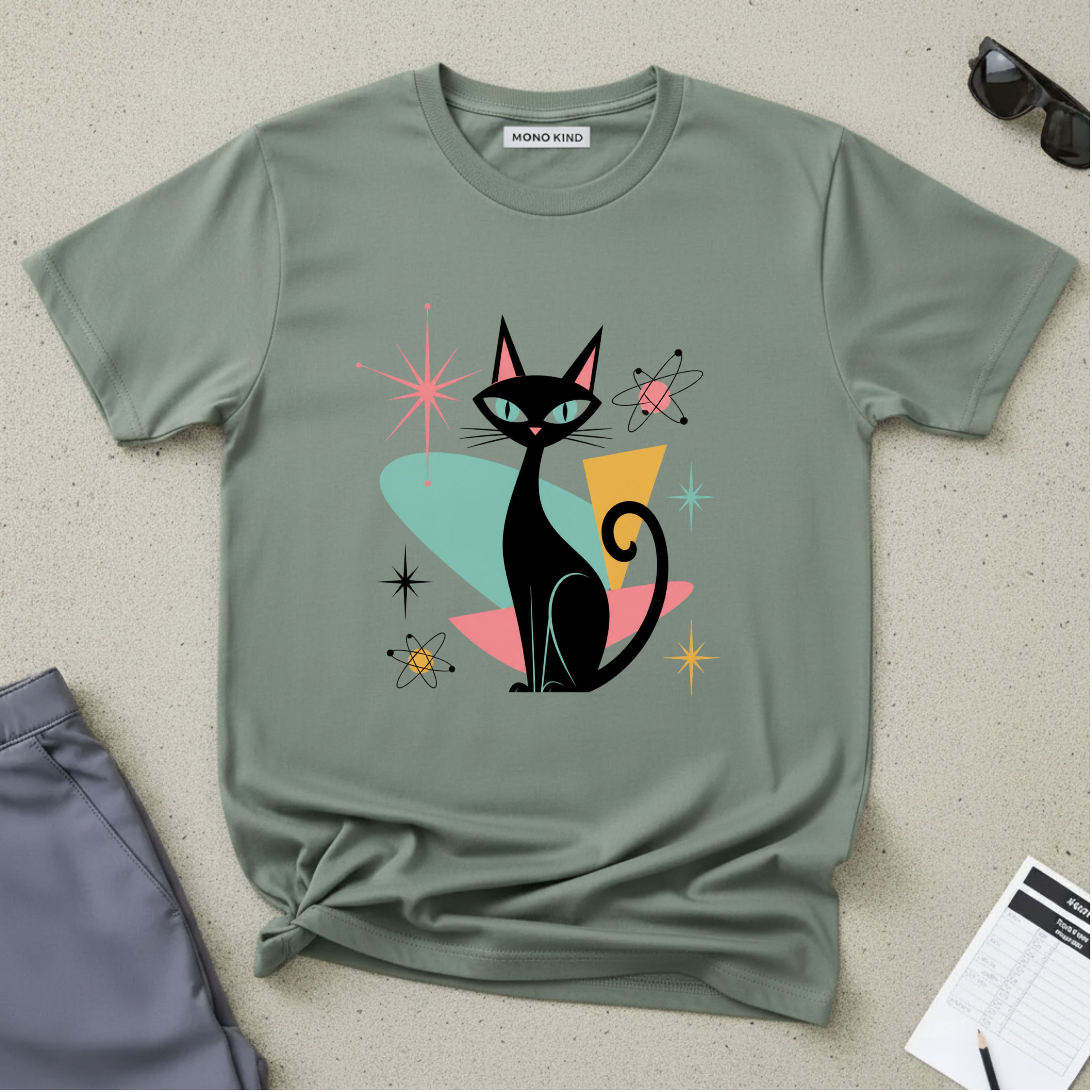 Retro Atomic Black Cat T-Shirt