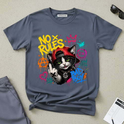 'No Rules' Street Cat Graphic T-Shirt