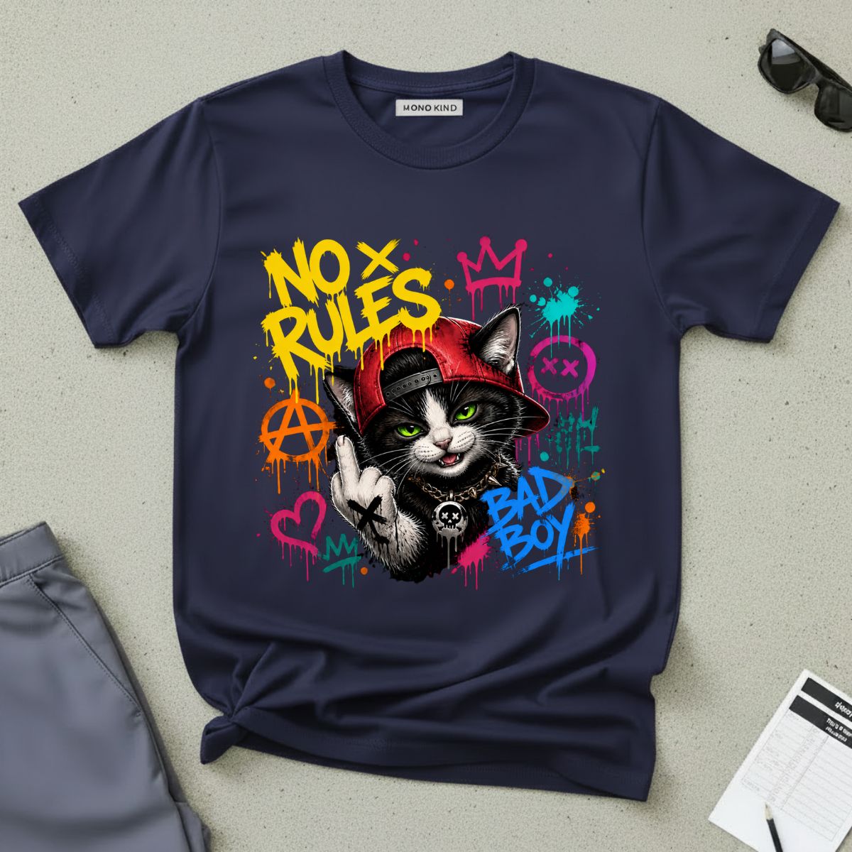 'No Rules' Street Cat Graphic T-Shirt