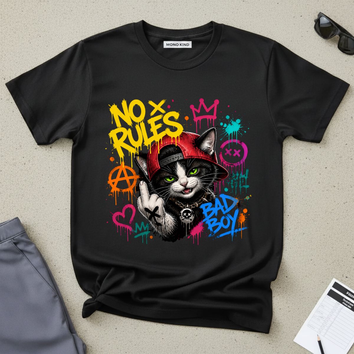 'No Rules' Street Cat Graphic T-Shirt
