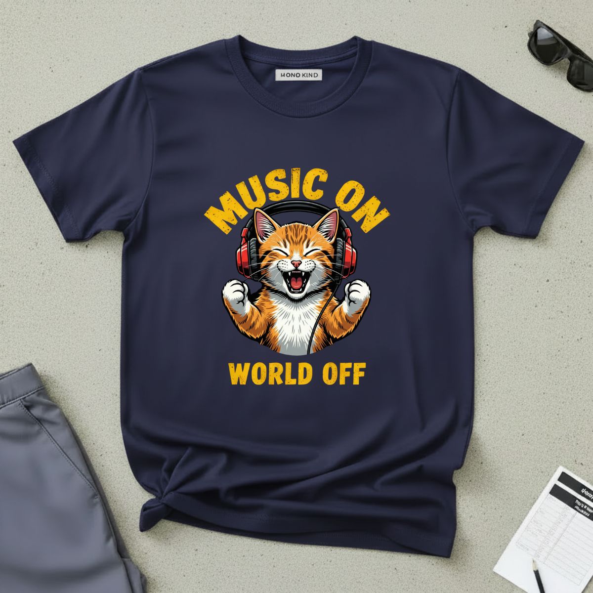 Music On, World Off Cat T-Shirt