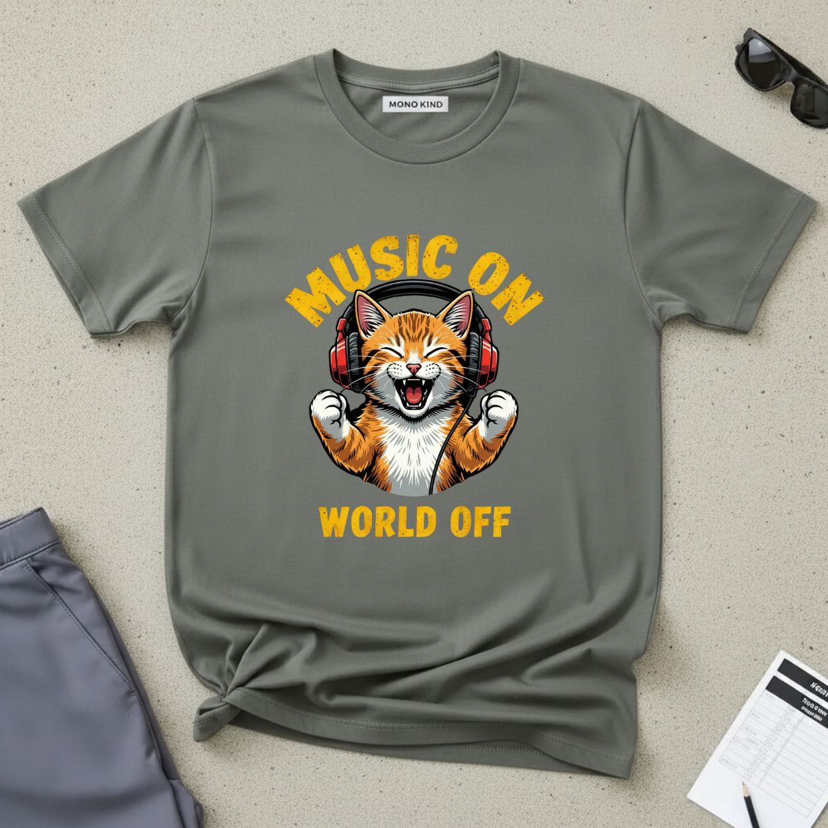 Music On, World Off Cat T-Shirt