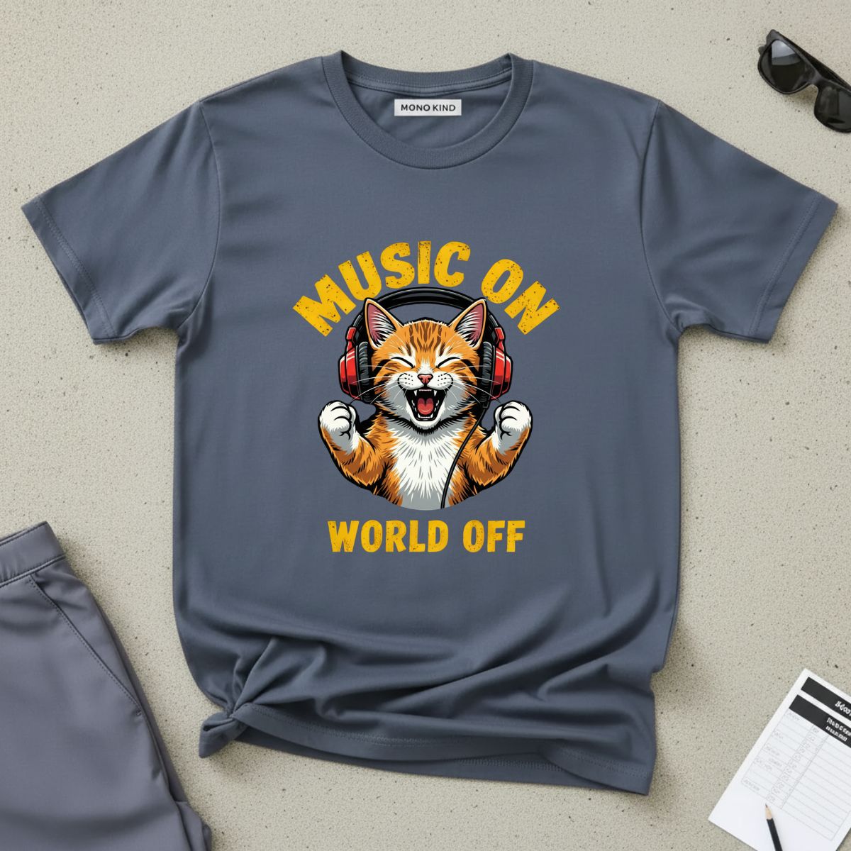 Music On, World Off Cat T-Shirt