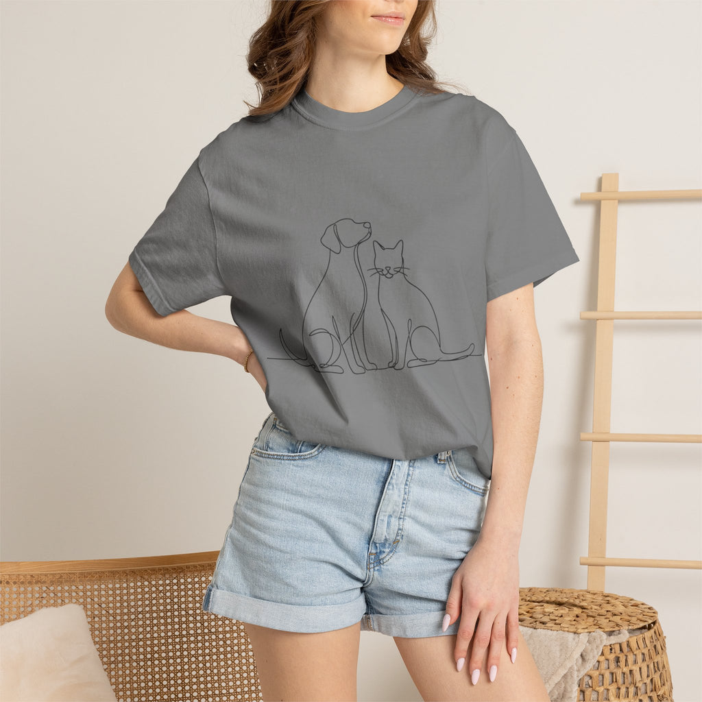 Minimal Single-Line Dog & Cat T-Shirt — Scandinavian Minimalist Pet Art