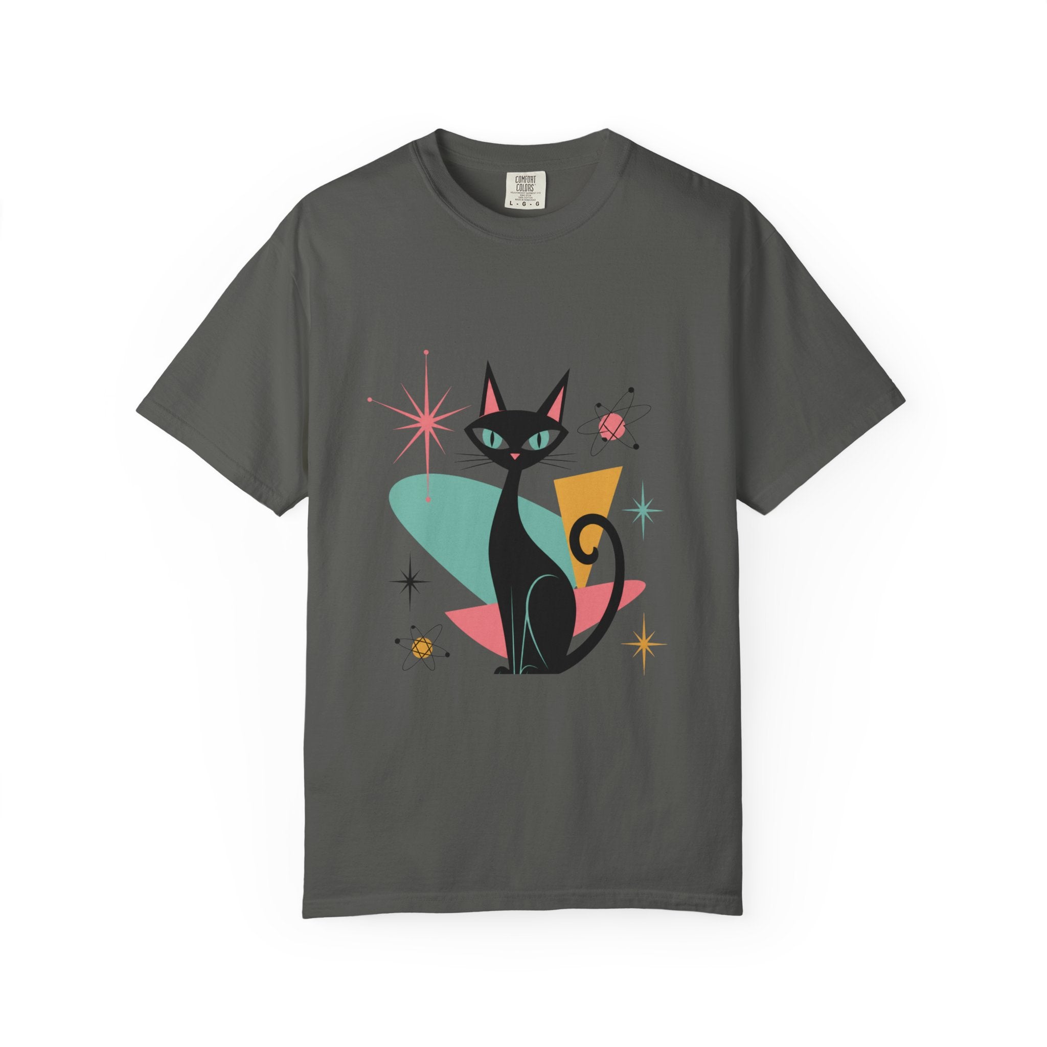 Retro Atomic Black Cat T-Shirt — 1950s Mid-Century Modern Graphic