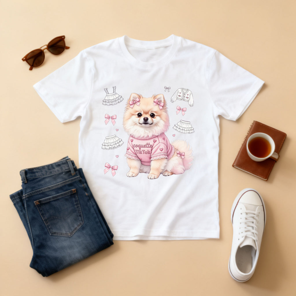 Pomeranian Coquette T-Shirt — 'coquette TikTok' Pastel Anime Dog Tee
