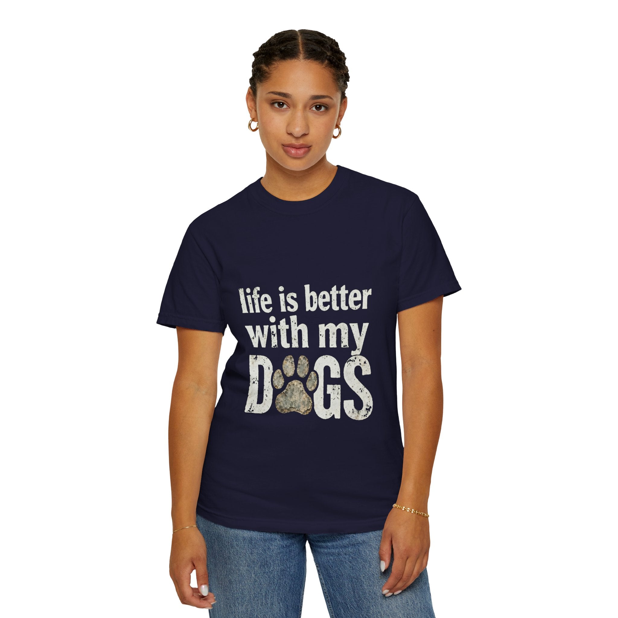 Life Is Better With My DOGS T-Shirt — Distressed Paw Print Vintage Tee