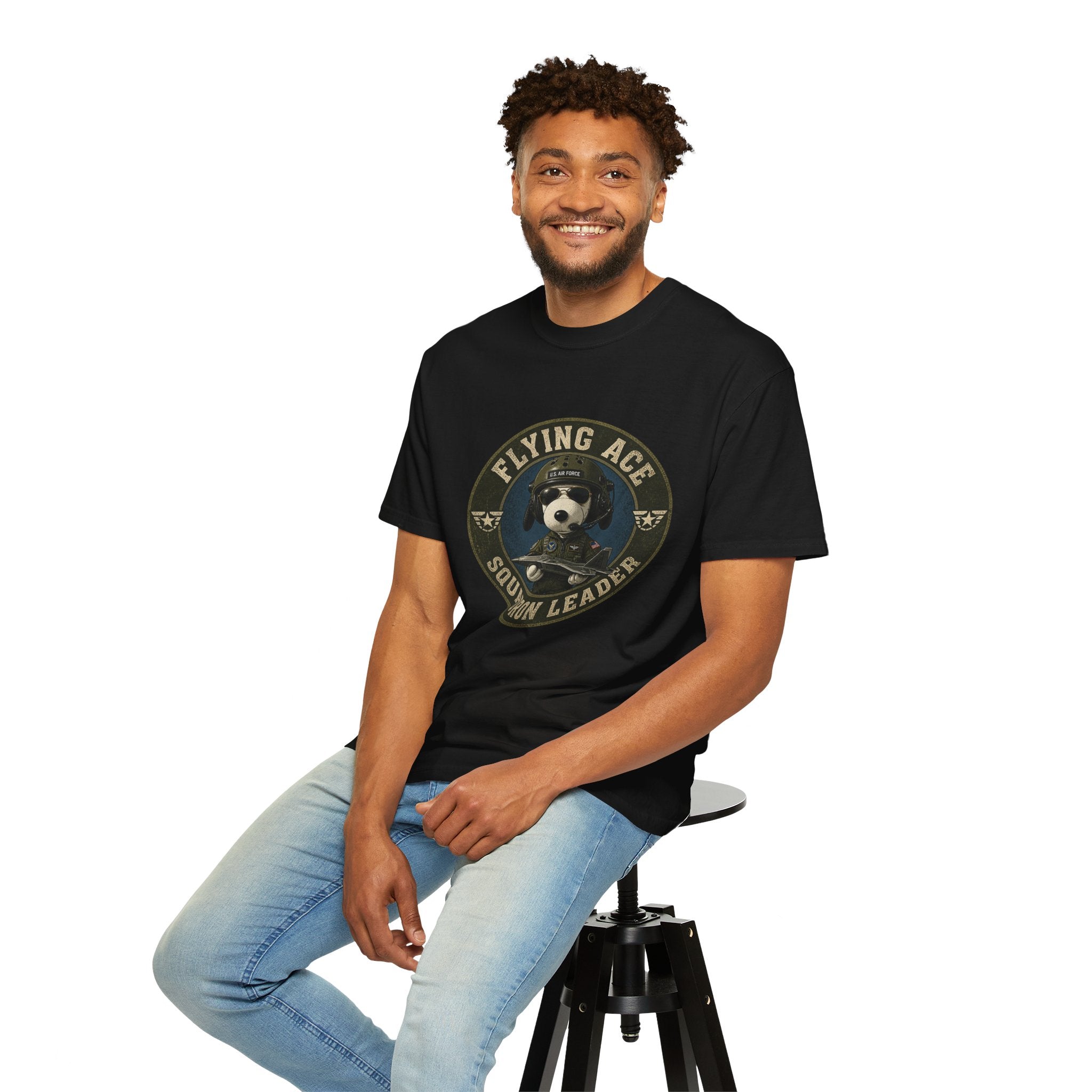 Flying Ace Squadron Leader T‑Shirt — Vintage Pilot Dog Graphic