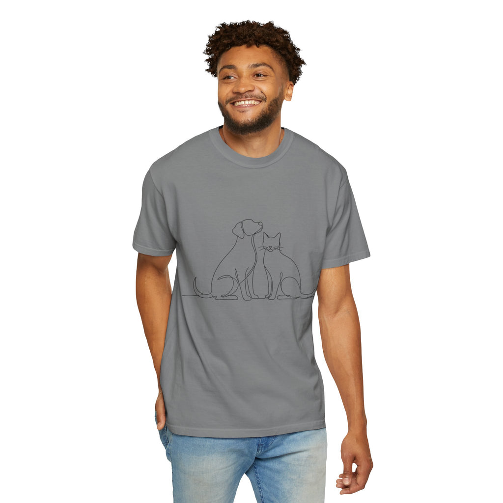 Minimal Single-Line Dog & Cat T-Shirt — Scandinavian Minimalist Pet Art