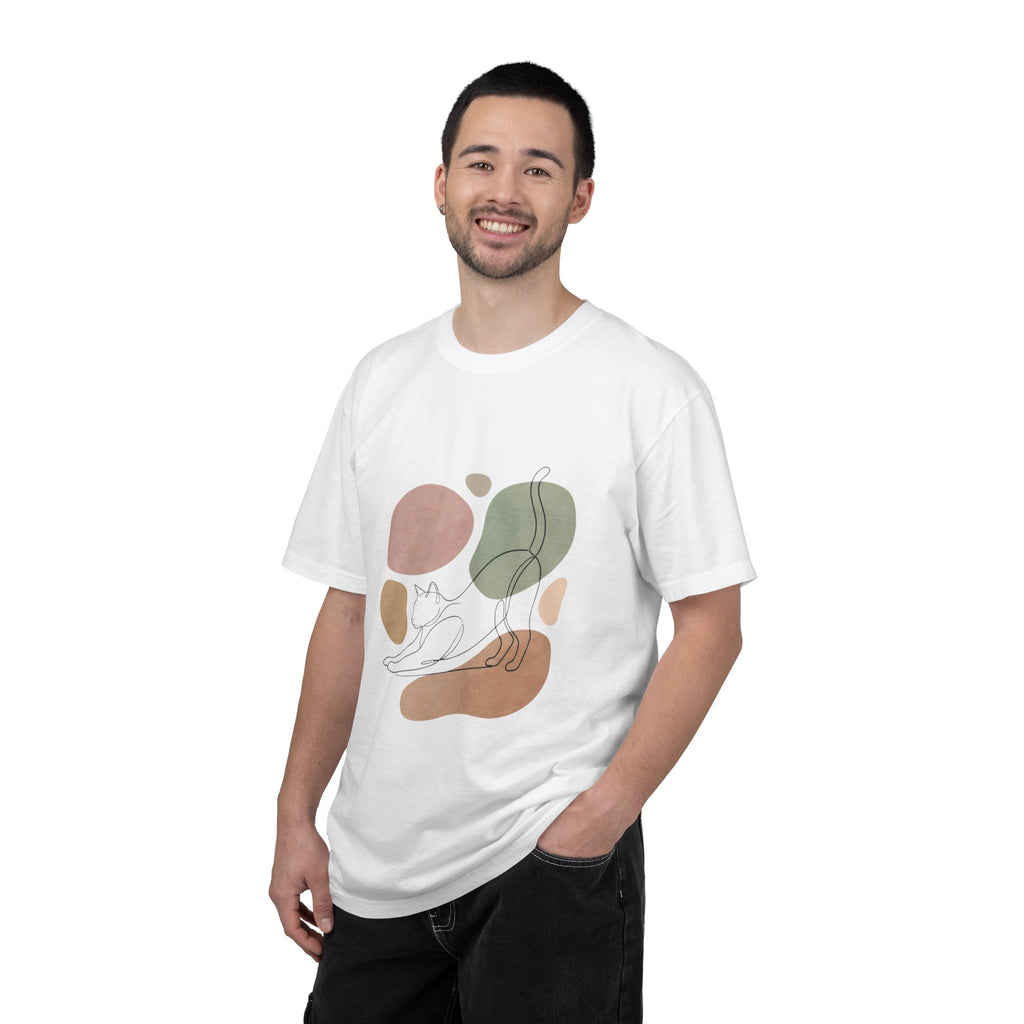 Cat Stretch Line Art T-Shirt — Minimal Boho Scandinavian Pet Graphic