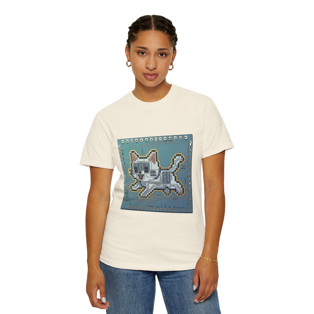 Microchip Cat Tech T-Shirt — Pixelated Processor Circuit Design